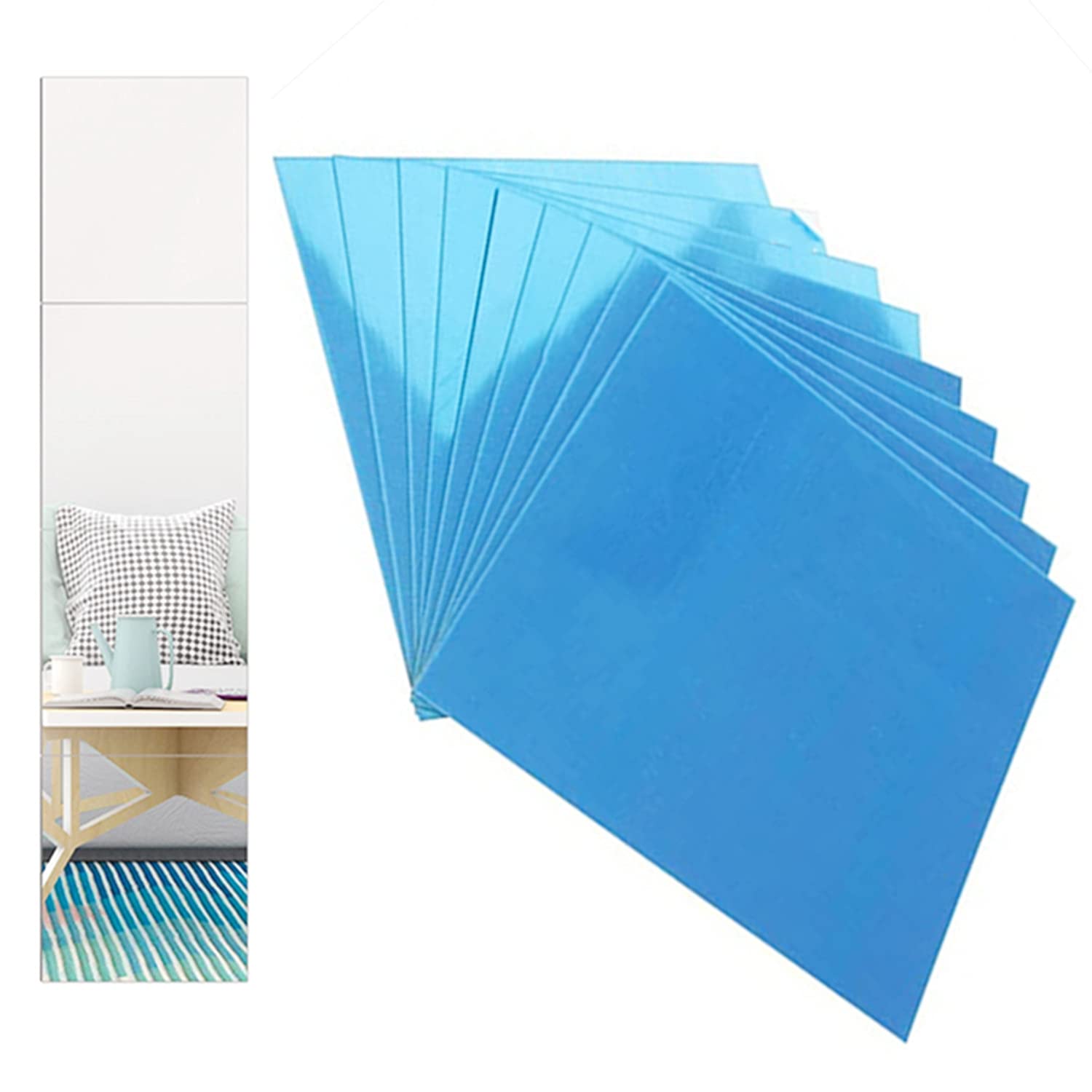 Voarge10 Pieces Mirror Wall Stickers,Flexible Mirror Sheets Self-Adhesive Plastic Mirror Tiles Non-Glass Mirror Stickers for Home Living Room Bedroom Decoration(15x15cm)