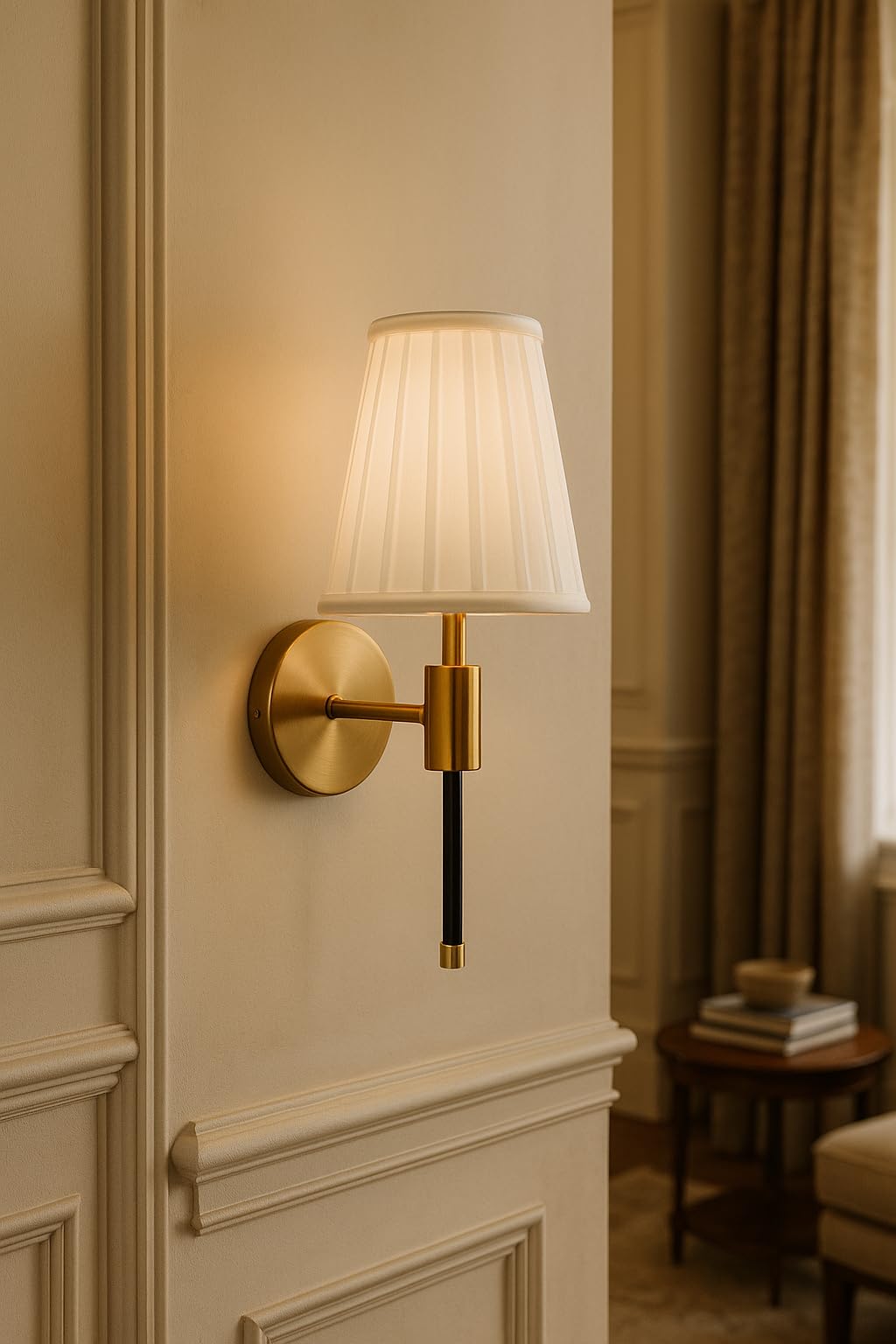 Weldecor Modern Wall Lamp for Living Room & Bedroom | Elegant Gold Finish Wall Sconce with Fabric Shade | Decorative Indoor Wall Light for Home & Hotel” (1)-image-27