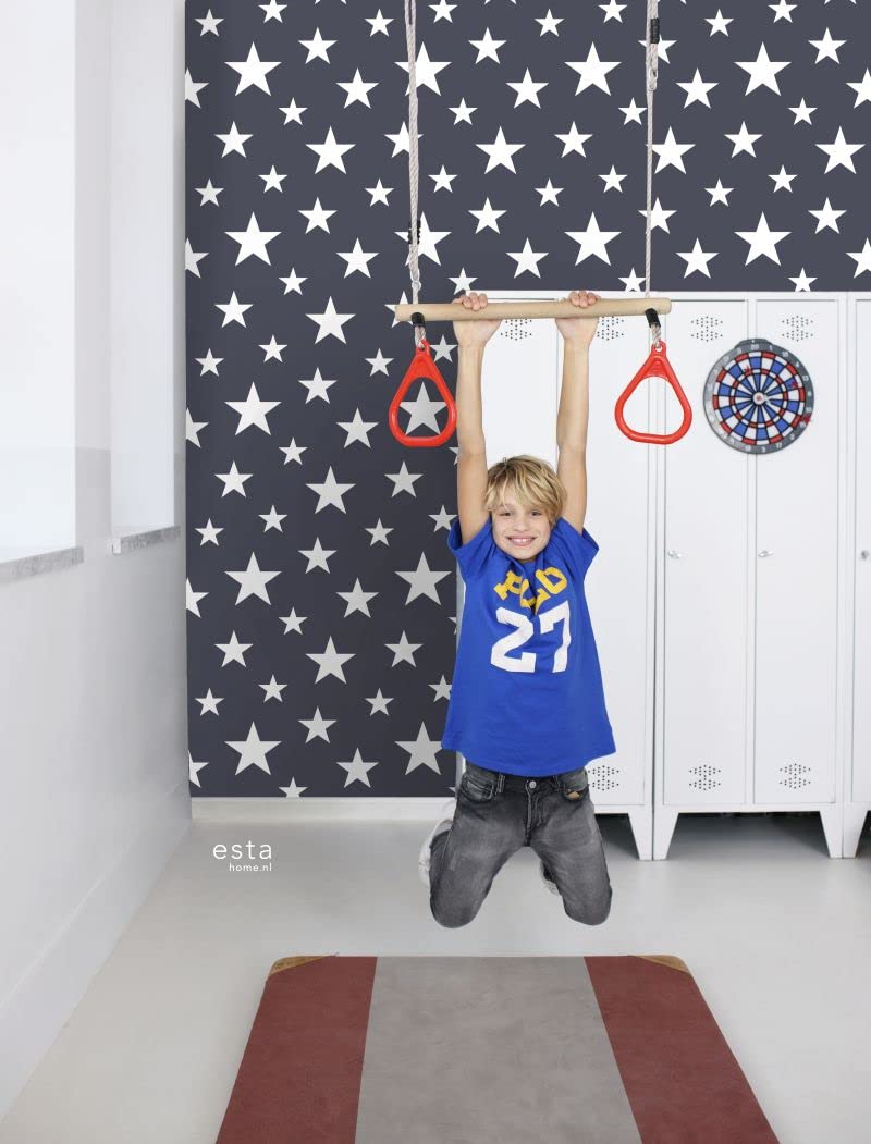 ESTAhome Tapeta duże i małe gwiazdy ciemnoniebieskim 53 cm x 10.05 m