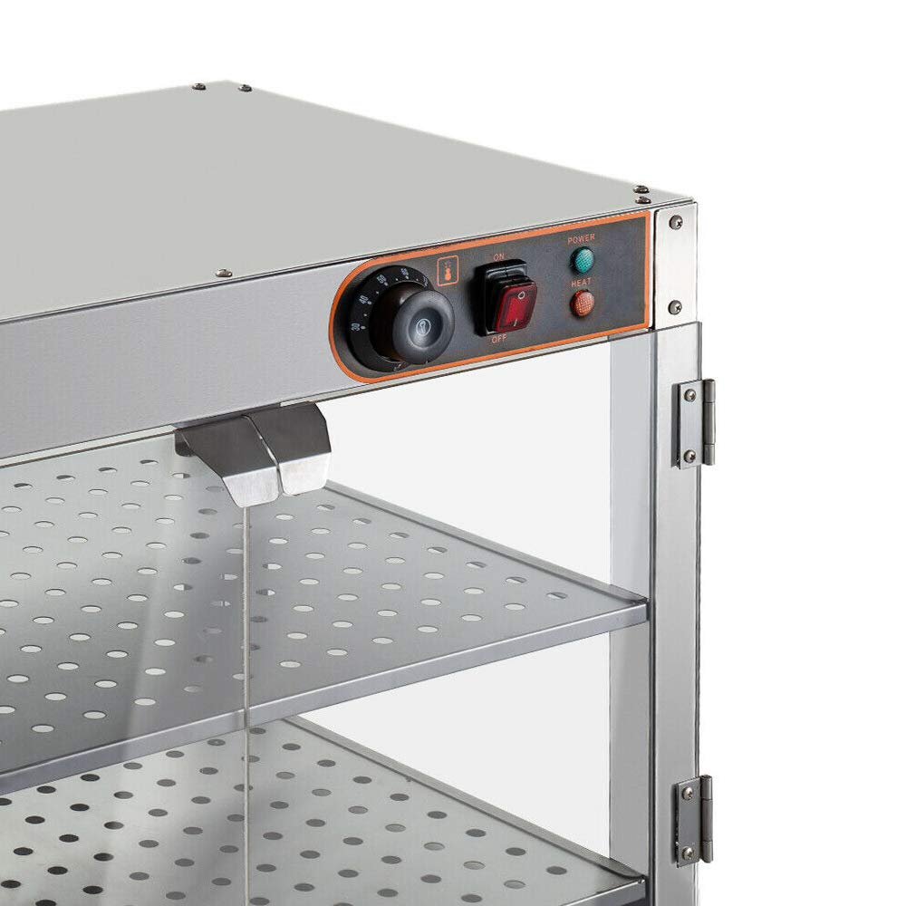 Vetrina calda per conservare al caldo, in acciaio inox, vetrina commerciale, bancone caldo, con 2 ripiani, 800 W