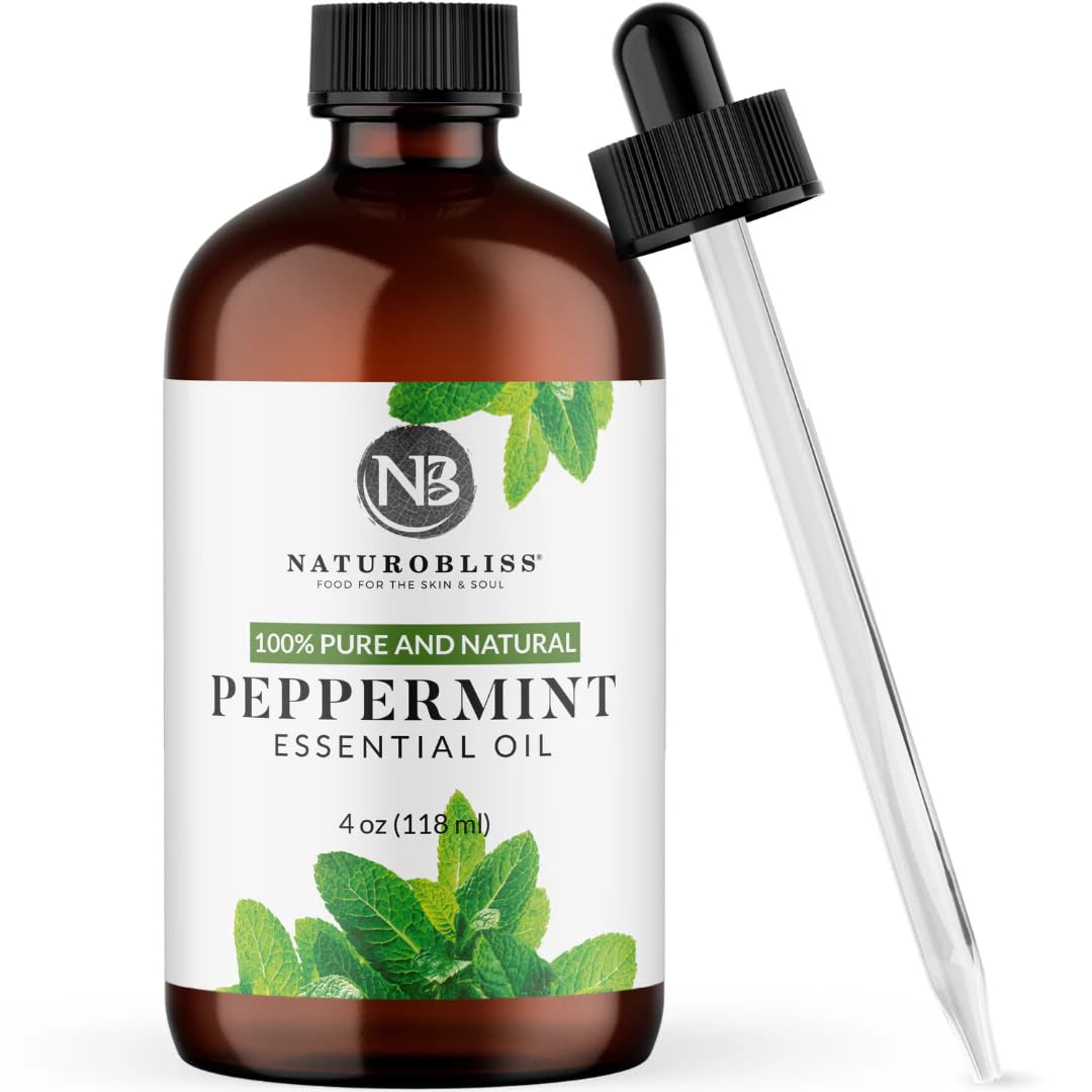 NaturoBliss Peppermint Essential Oil, 100% Pure and Natural Therapeutic Grade, Premium Quality Peppermint Oil, 4 fl. Oz - Perfect for Aromatherapy and Relaxation
