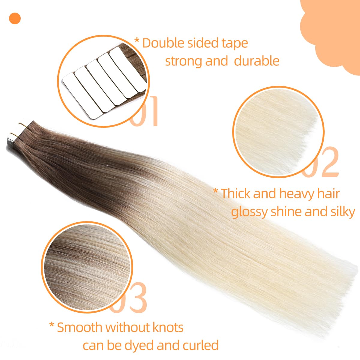 VINBAO Tape In Hair Extensions Real Human Hair Balayage Color #8 Ash Brown FadIng To 60 PlatInum Blonde Tape In Hair Extensions 50Grams 20Pcs Seamless Remy Hair Tape In Extensions (T18Inch - Image 2