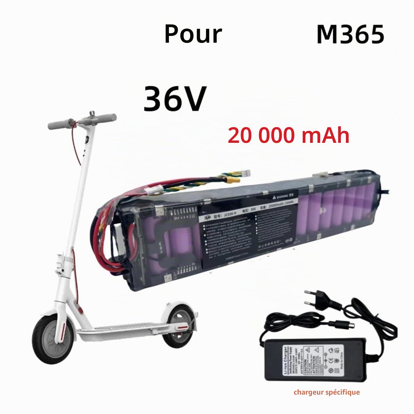 Batterie 36 V 20 Ah, compatible avec les trottinettes Xiaomi M365/M365 Pro/1S. Accessoires inclus : batterie spéciale offrant une autonomie de 30 km avec BMS.(20000mAH -1)