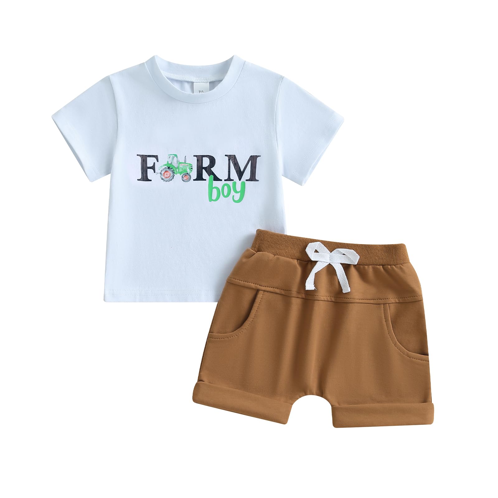 Kupretty Baby Boy Clothes Toddler Summer Funny Letter Graphic T-Shirt Shirts + Pockets Shorts Set Vintage Farm Outfit
