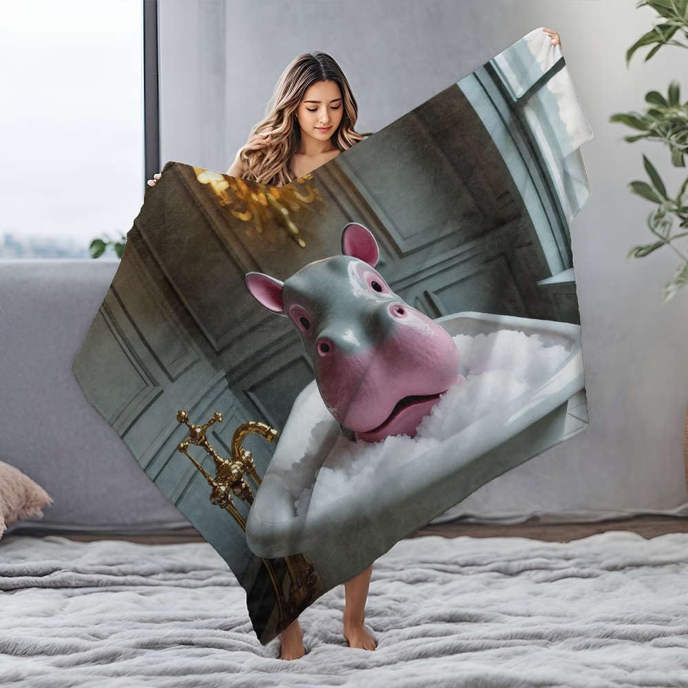 Couverture lit flanelle hippopotame pour des soirées cocooning au chaud