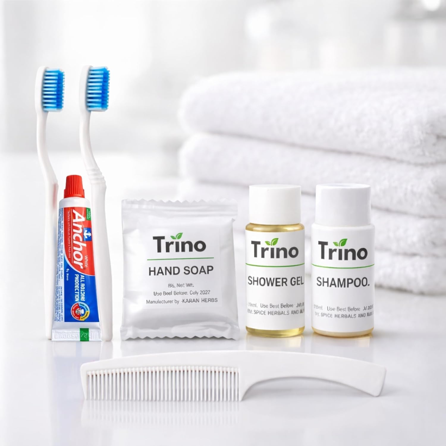 Trino Hotel Guest Room Amenities Kit – Disposable Travel Toiletry Set with Toothbrush, Toothpaste, Soap 15g, Shampoo & Body Wash 15ml, Comb | Ideal for Airbnb, Hotels, Resorts, Hospitals & Camps (20)-image-36