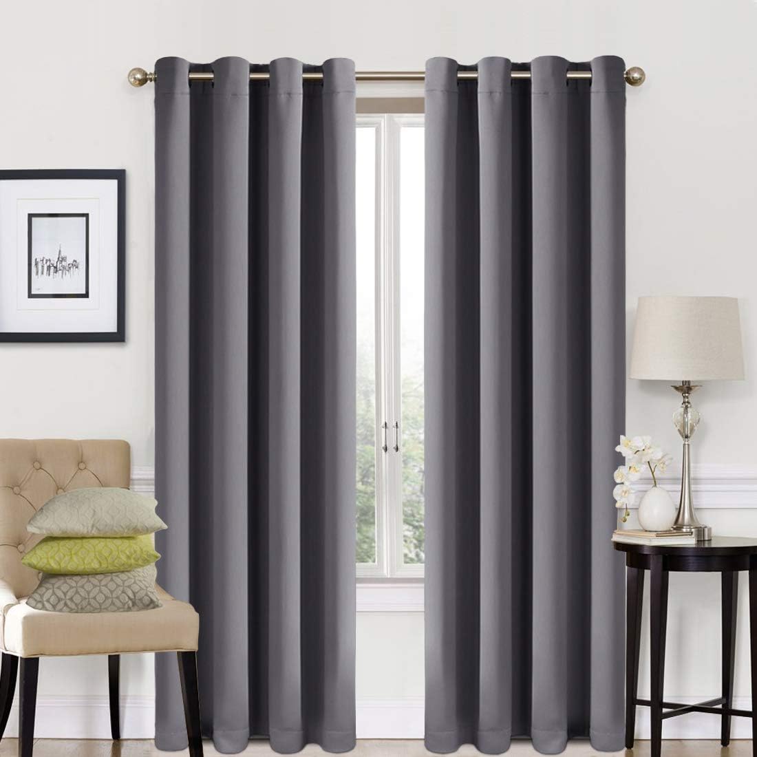 EASELAND Blackout Curtains 2 Panels Set Room Drapes Thermal Insulated Solid Grommets Window Treatment Pair for Bedroom, Nursery, Living Room,W52xL95 inch,Dark Grey