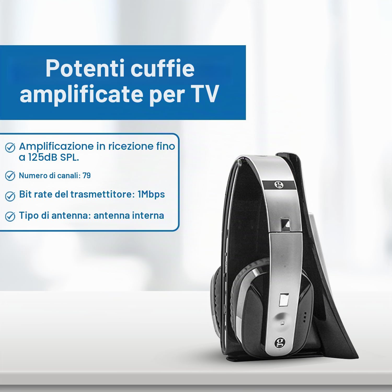 Geemarc Opti CL7400 - Cuffie amplificate wireless per TV, con connettore ottico, per TV, smartphone e PC, perdita dell'udito da bassa a grave