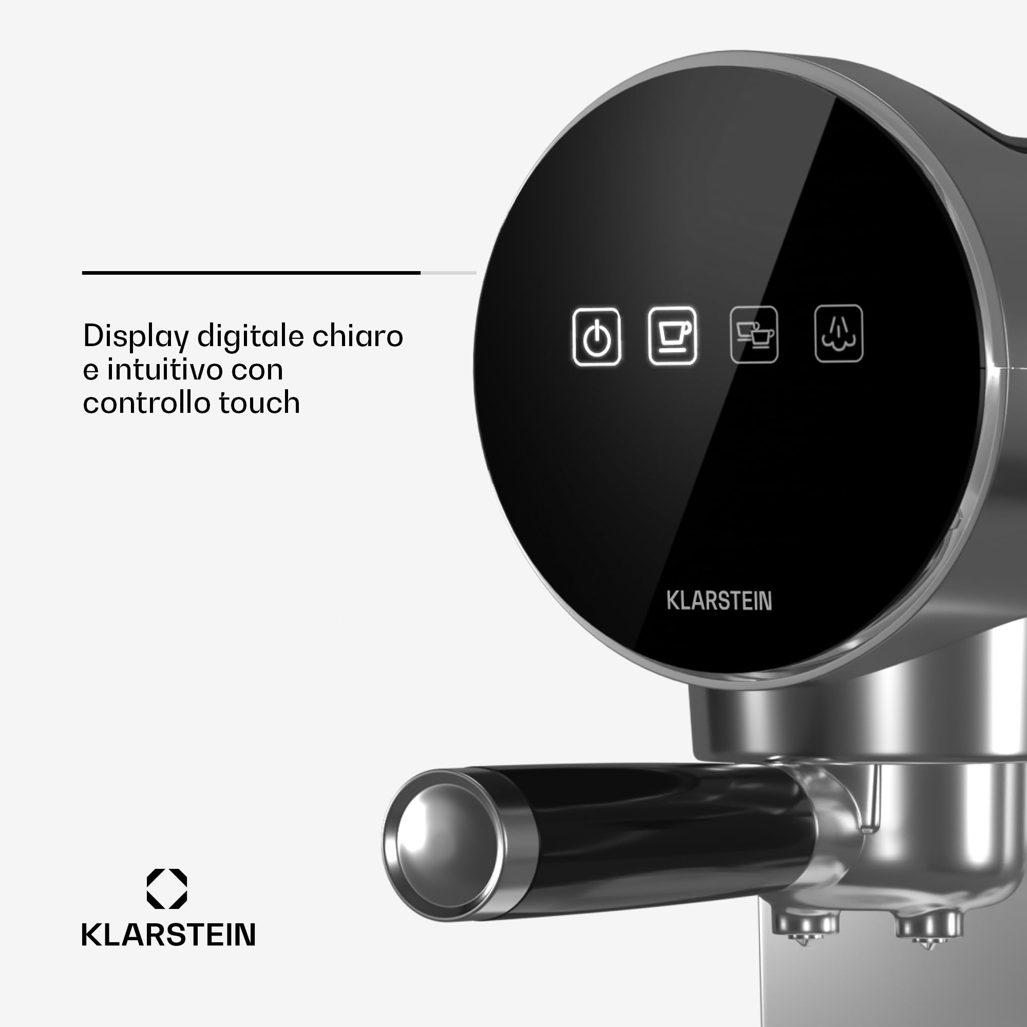 KLARSTEIN Macchinetta Caffe Espresso 0.9L, Macchina da Caffè, Caffè Espresso e Cappuccino, Macchina Caffè Barista 20 Bar In Acciao Inossidabile per Caffè Latte e Macchiato, 1360W con Montalatte