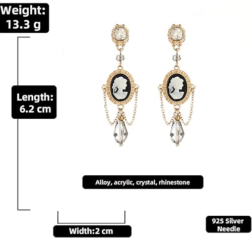 Miniatura 6 de Aretes de camafeo en tono dorado, joyería vintage, estilo victoriano, Art Deco, cristal antiguo, perlas de imitación, pendientes de gota