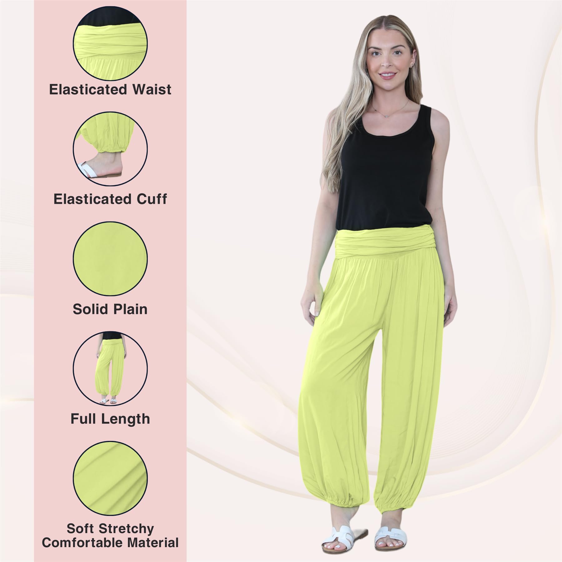 Pantaloni harem larghi da donna italiani Alibaba, comodi ed eleganti, vestibilità larga, pantaloni harem da donna UK | Pantaloni estivi perfetti per le donne UK, Giallo, Taglia unica