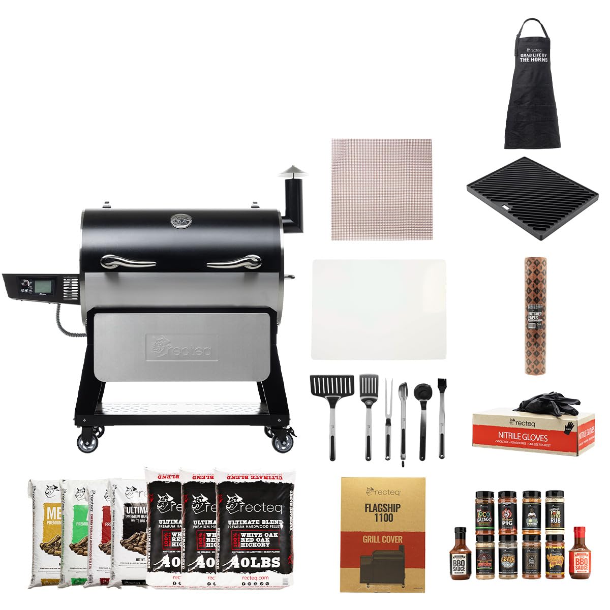 recteq Pellet Grill Smoker - Flagship 1100, Wood Pellet Smoker, BBQ Pellet Smokers, Wi-Fi Smart Grill, 1100 Sq. In. Cook Space, Pellet Smoker Grill, 40 lbs Hopper, 40 Hr Cooking, BBQ Master Bundle