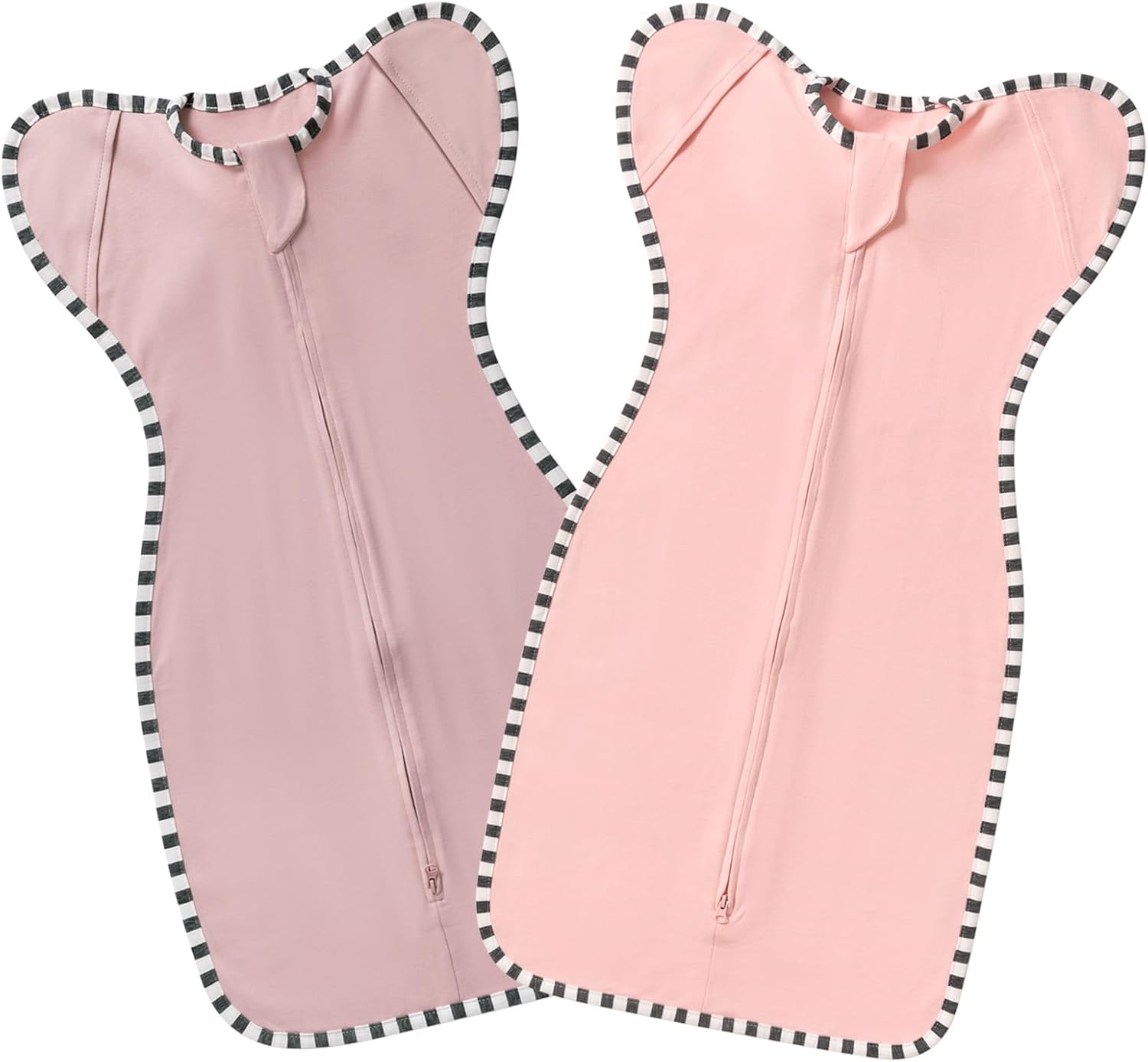Swaddling Sleep Sack 2-Pack, 100% Cotton Newborn Wearable Blanket, Arms Up Design with 2-Way Zipper, Transitioning Breathable Swaddle (Dark Blue + Baby Blue, Medium 3-6 Months)