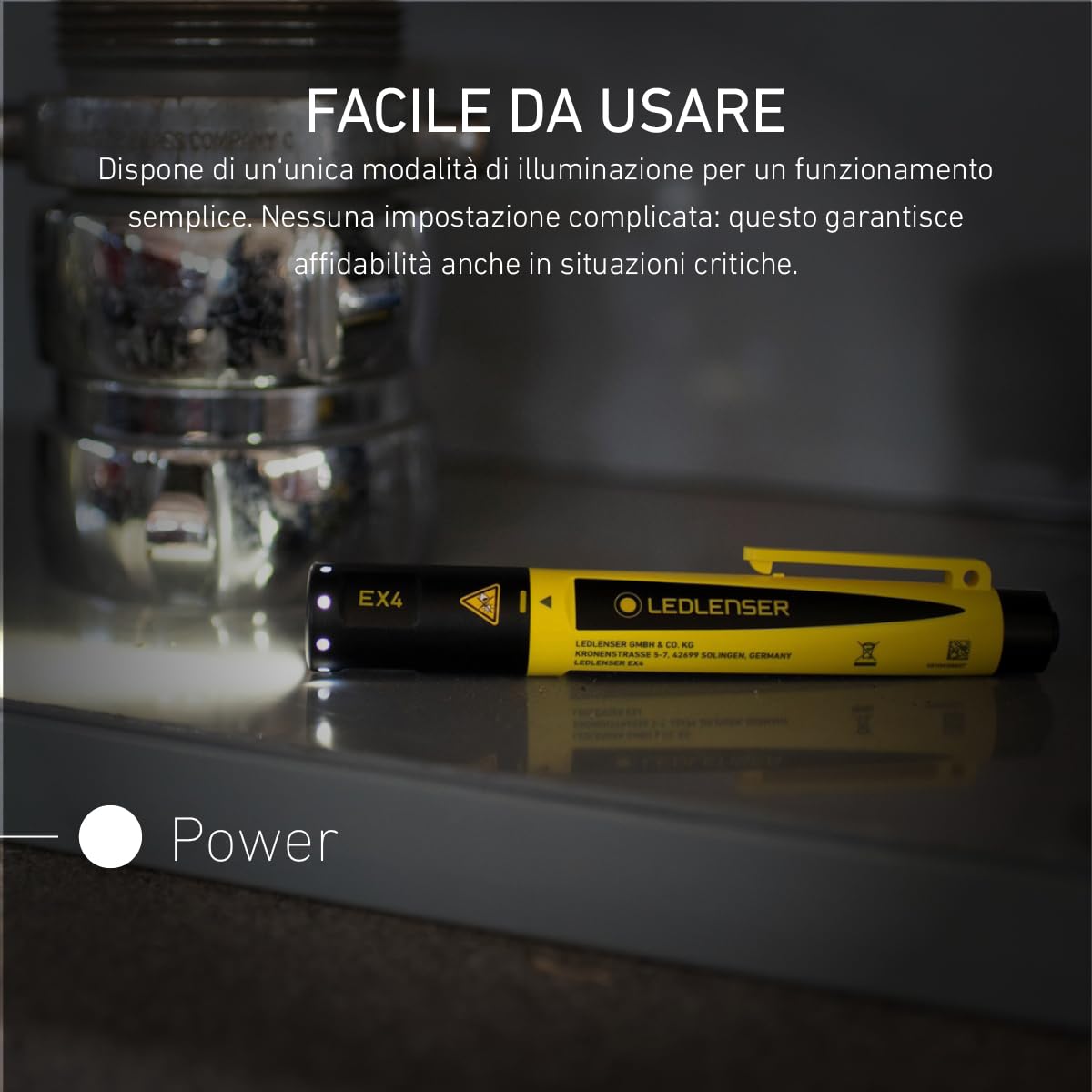 Ledlenser EX4 Torcia ATEX Zona 0, 50lm, Batterie AAA, IP66 | Certificata ATEX, autonomia fino a 7h, 1 modalità, per zone esplosive, serbatoi di carburante e silos per cereali