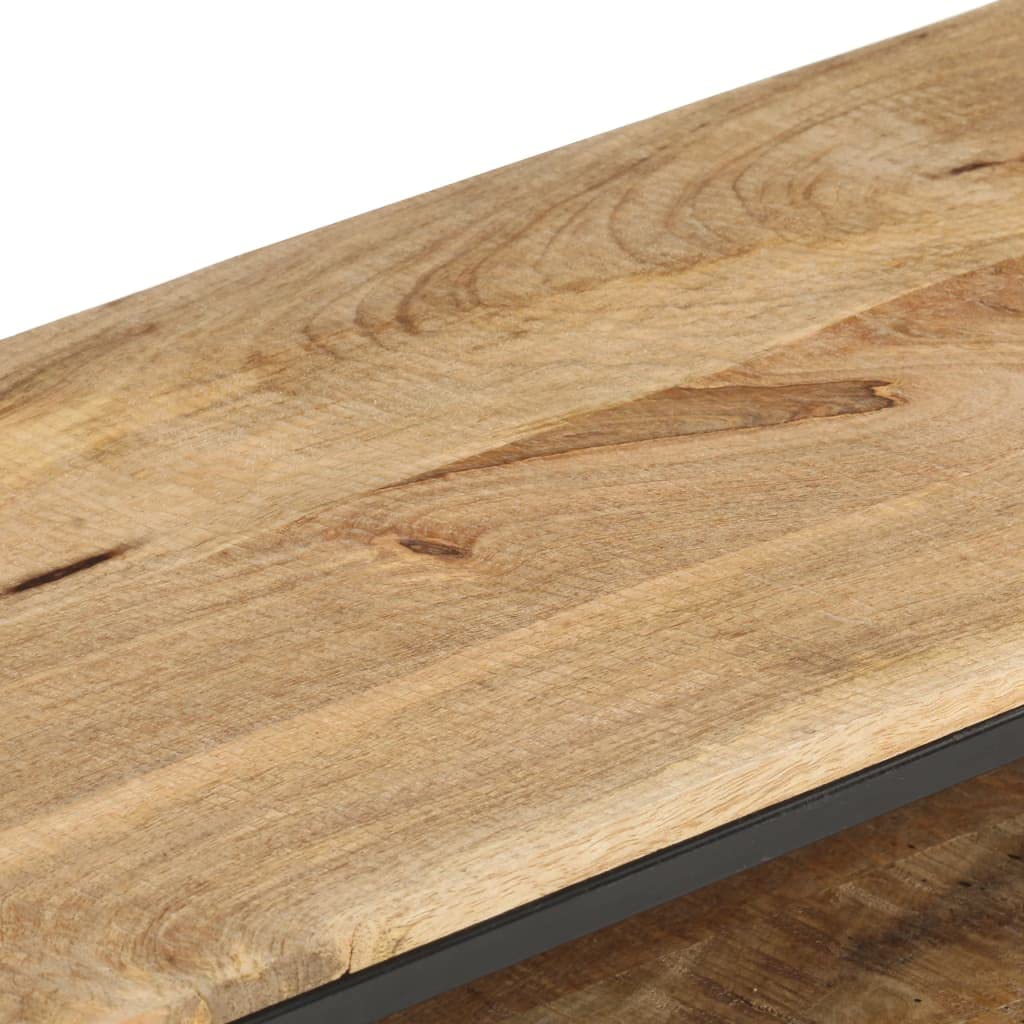 Mobile TV in legno di mango grezzo, 130 x 30 x 45 cm, stile industriale, telaio in acciaio, 3 ripiani, mobile multimediale e stereo