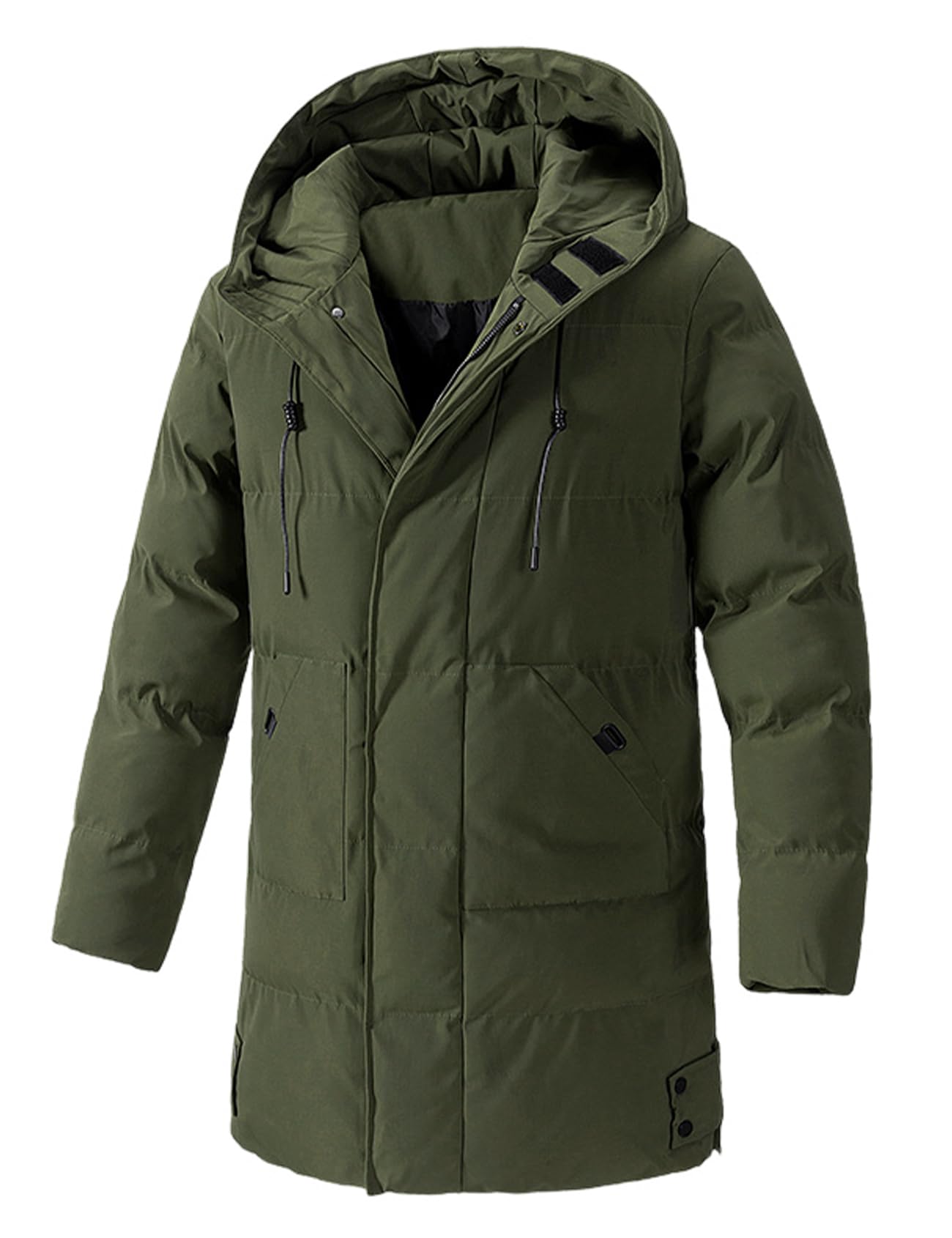 Gihuo Mens Long Puffer Jacket Winter Warm Hooded Outerwear Quilted Jacket Zip Up Padded Coats Outerwear