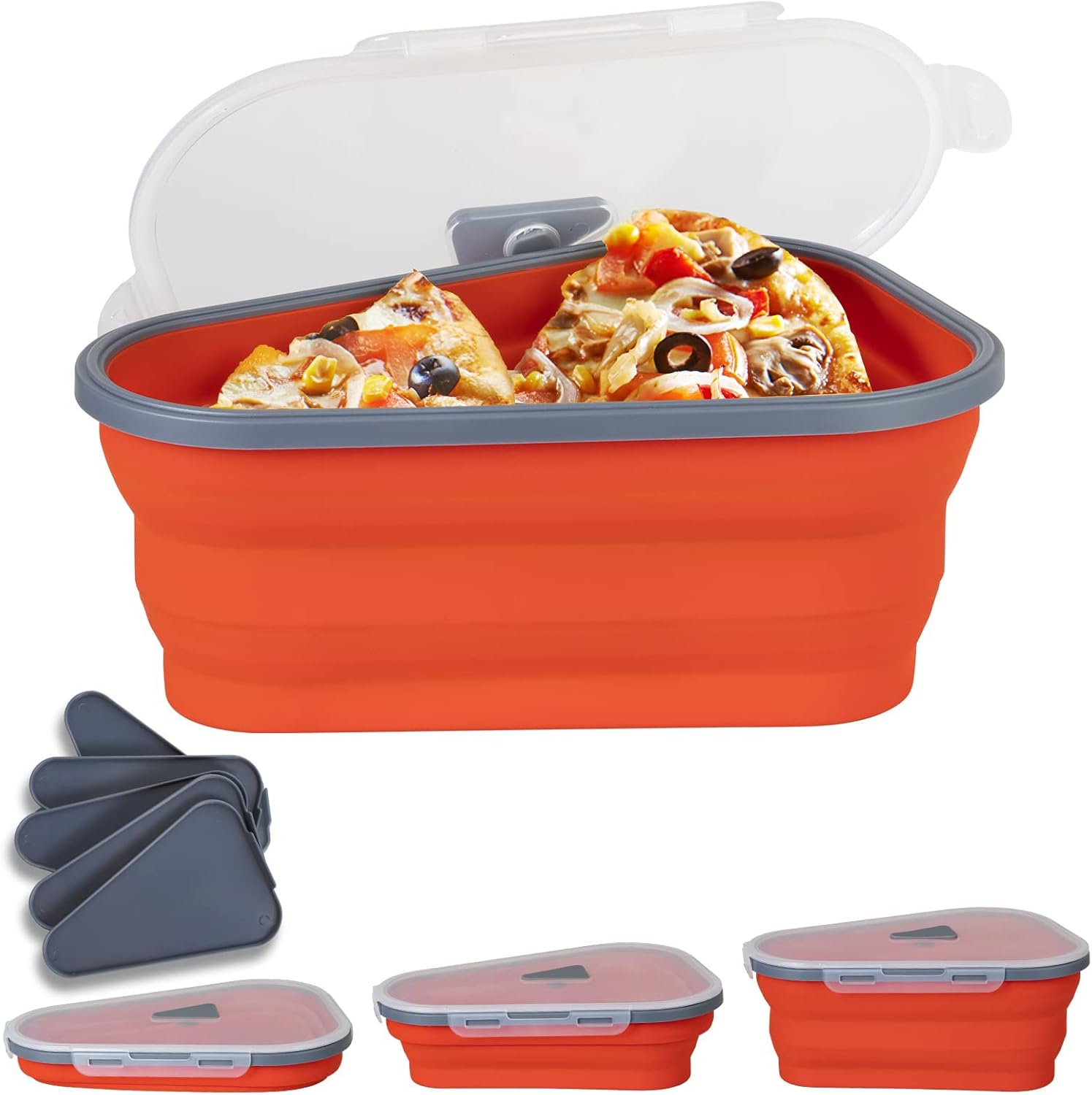 Reusable Pizza Storage Container with Lids, Collapsible Silicone Pizza Box, Pizza Slice