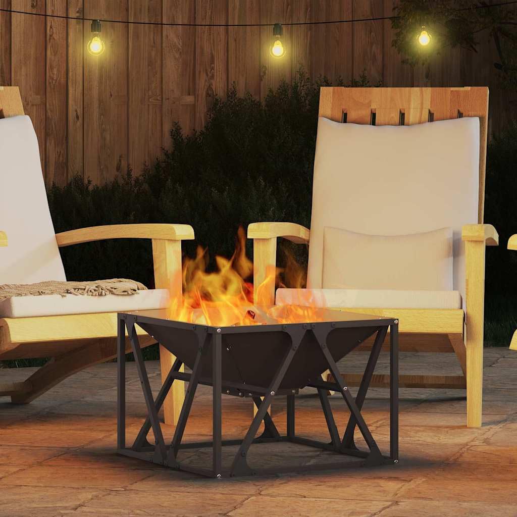 Feuerstelle Schwarz Stahl 50 x 50 x 35 cm Outdoor Garten Terrasse Wärme Atmosphäre Romantik Kamin Ofen Holz Brennholz Heizen Flamme
