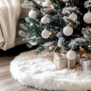 AOGU 48 Inch Faux Fur Christmas Tree Skirt White Plush Skirt for Merry Christmas Party Christmas Tree Decoration AOGU 48 Inch Faux Fur Christmas Tree Skirt White Plush Skirt for Merry Christmas Party Christmas Tree Decoration