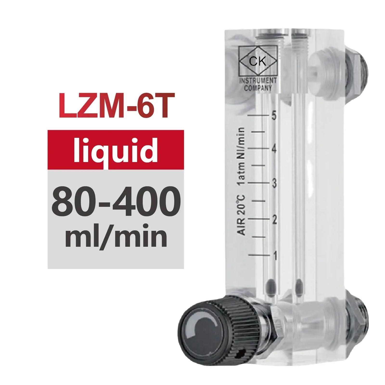 1 Uds rotámetro acrílico LZM-6T for Vloeistoffen y Gassen Paneelmontage Hoge Lage Stroom(Liquid 80-400ml-min)