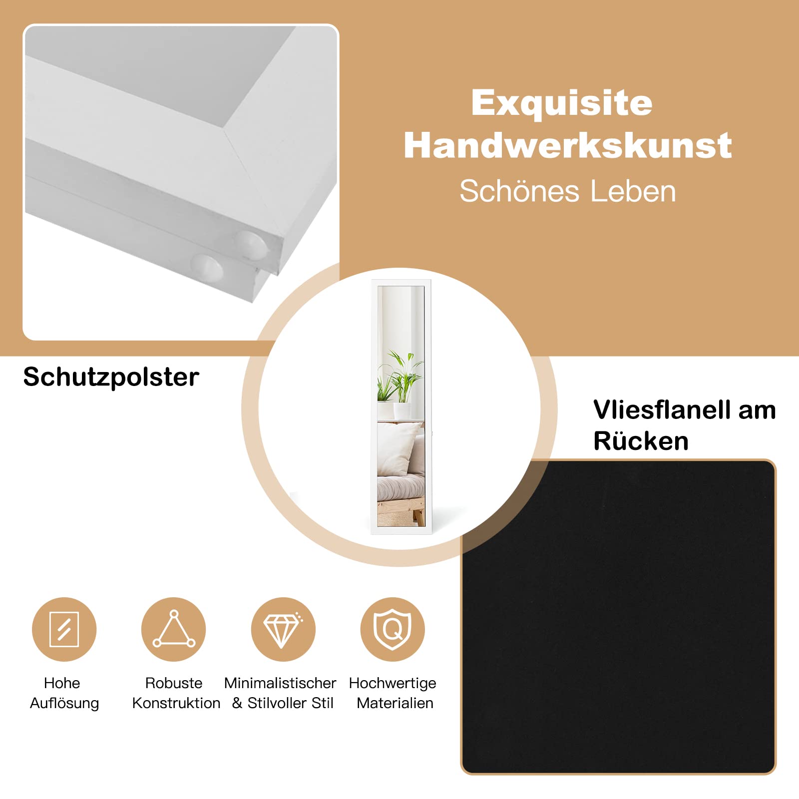 RELAX4LIFE 2 in 1 Ganzkörperspiegel, 155 x 37 cm, rustikale Standspiegel & Wandspiegel, Ankleidespiegel mit Holzrahmen & Hartglas, verstellbar & freistehend, für Schlafzimmer, Garderobe, Flur, Weiß