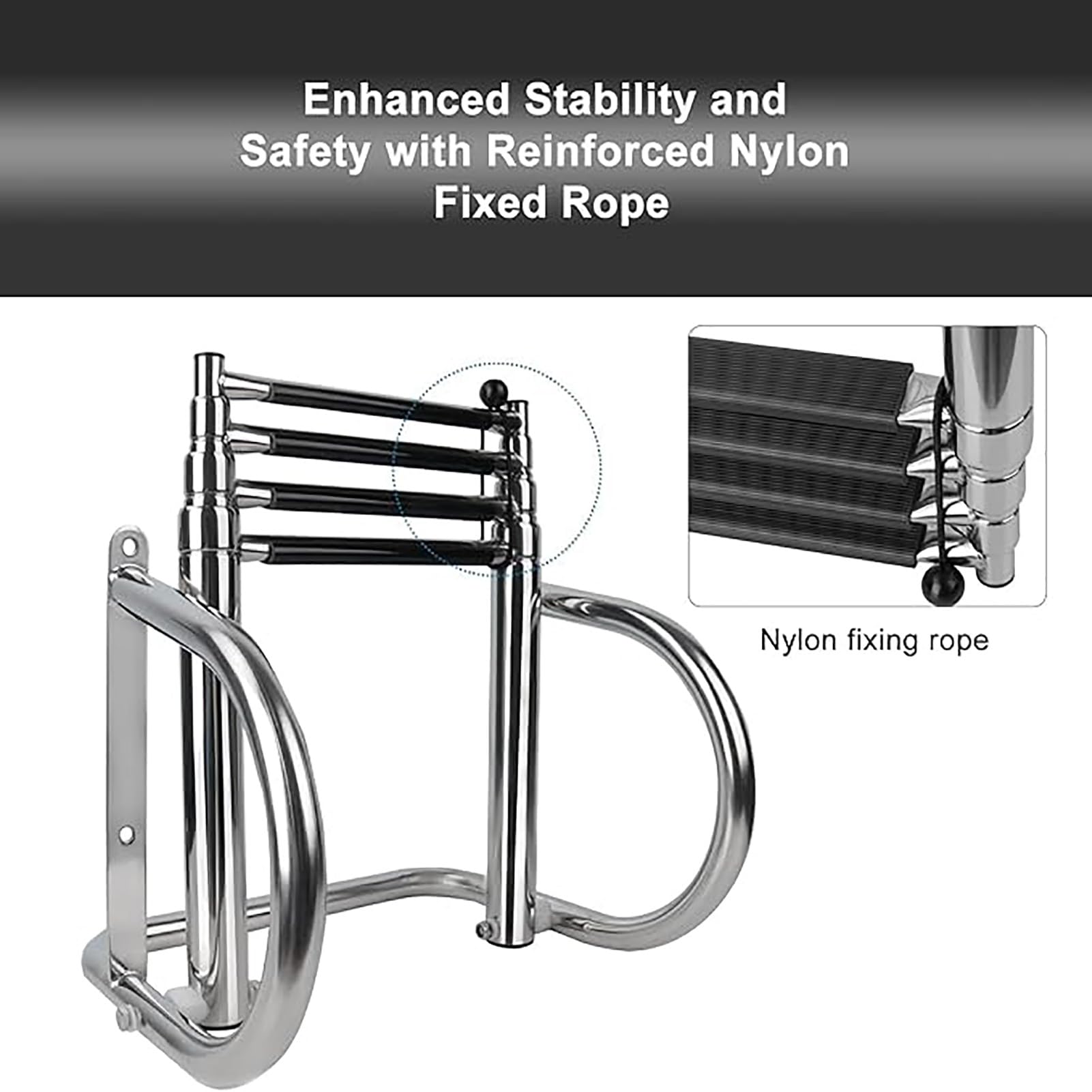 Generico Scala Marina a 3/4 gradini, Scala telescopica in Acciaio Inox per Barche, scaletta Antiscivolo per subacquei con Fibbie per Yacht, Nave, Barca, Piscina, Argento, 3 gradini (Argento