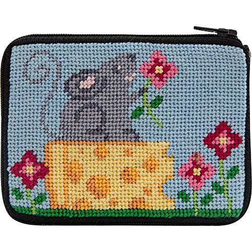 Mouse and Cheese Needlepoint Coin Purse Kit -- Stitch & Zip