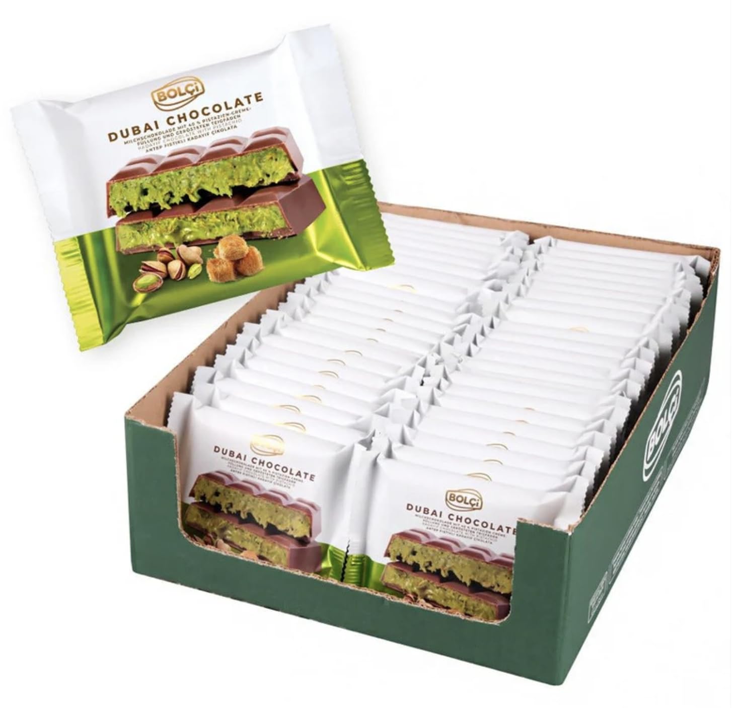 Pistachio Kataifi Milk Chocolate Bar – Luxury Dubai Chocolate – Ships in Cold with My Gourmet Foods Thermal Bubble Mailer with Non-Melting Ice-Brix – Gourmet Snack - 200 GR