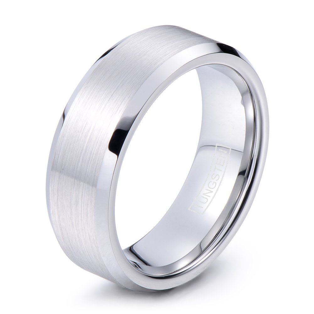 Tungsten Men's Wedding Band: 8mm, Silver In Color, Comfort Fit, Step Down Edges, 12 | Northern Royal - Foto 2