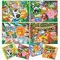 Dotimo 4-Pack Animal Puzzles for Toddlers 3-5 – Lion, Elephant, Giraffe & Monkey Progressive Learning Puzzles, 24/30/35/48 Piece Educational Games with Storage Box, Family Activities & Gifts