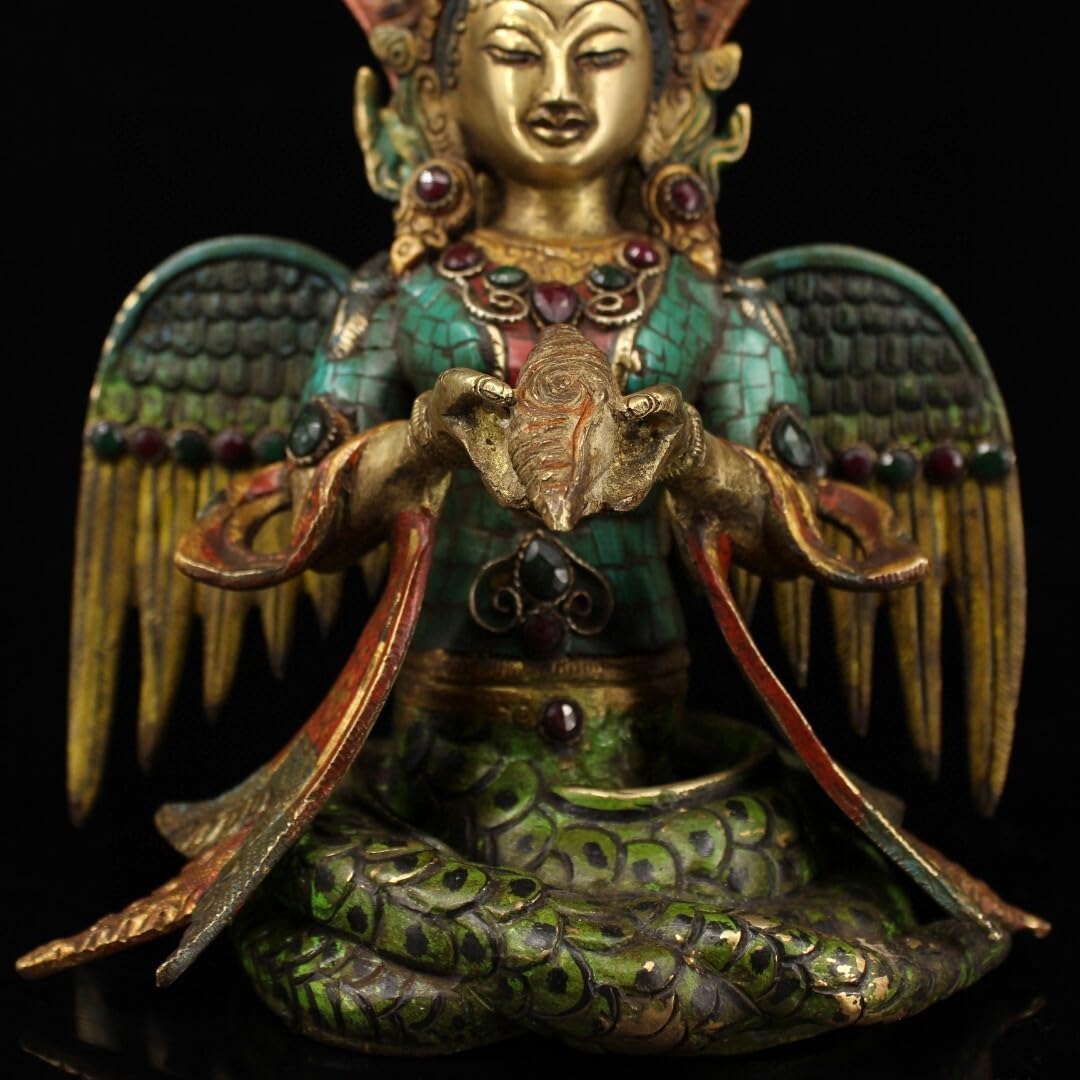 旧蔵、チベット寺院入手、精銅、手作り、宝石象眼、彩色蒔絵、密宗、竜樹菩薩仏像一尊 84003mm-1.jpg