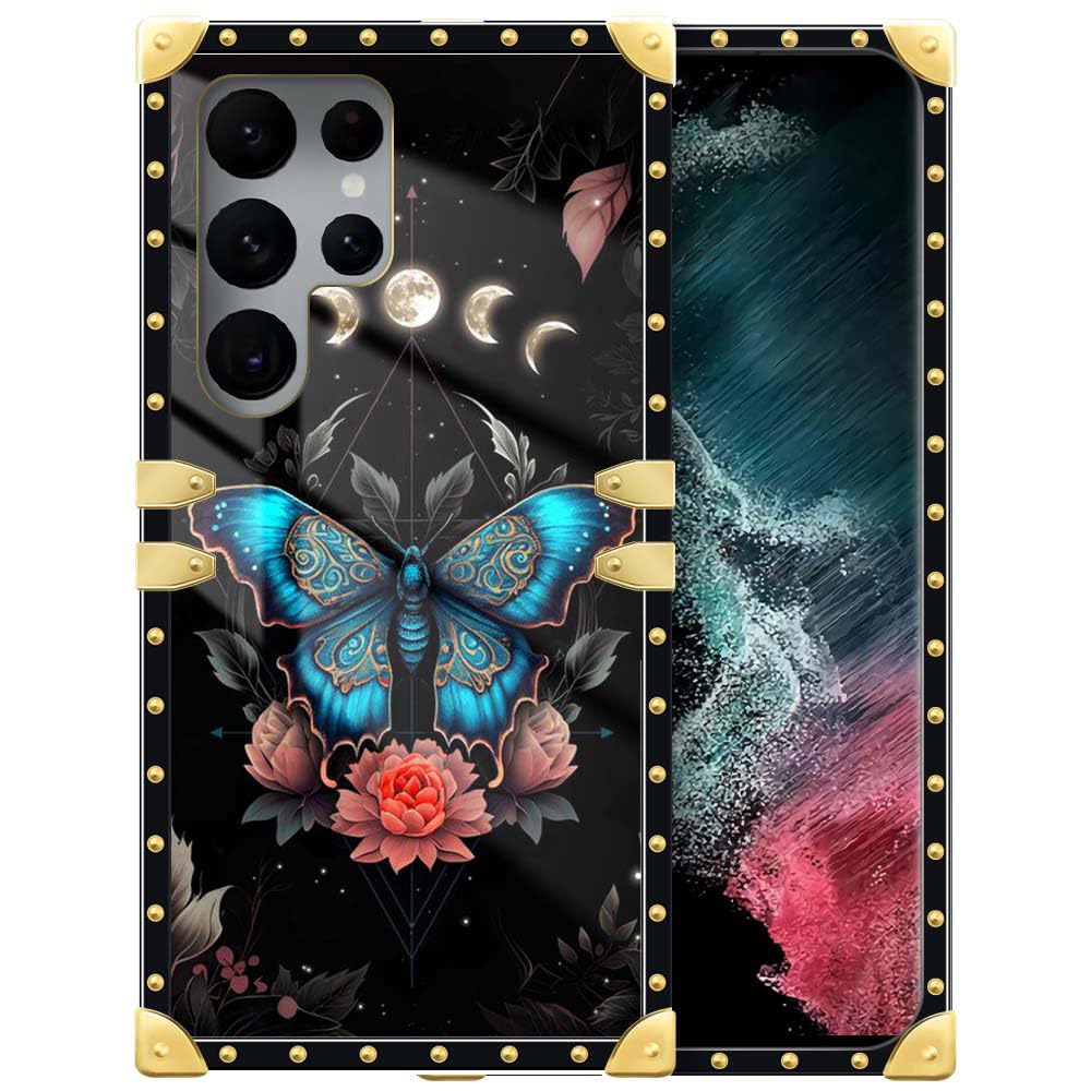 TAMEFOX Compatible with Samsung Galaxy S22 Ultra Case,Butterfly Flowers Earth for Women Girls Soft TPU Shockproof Protective Phone Case Cover for