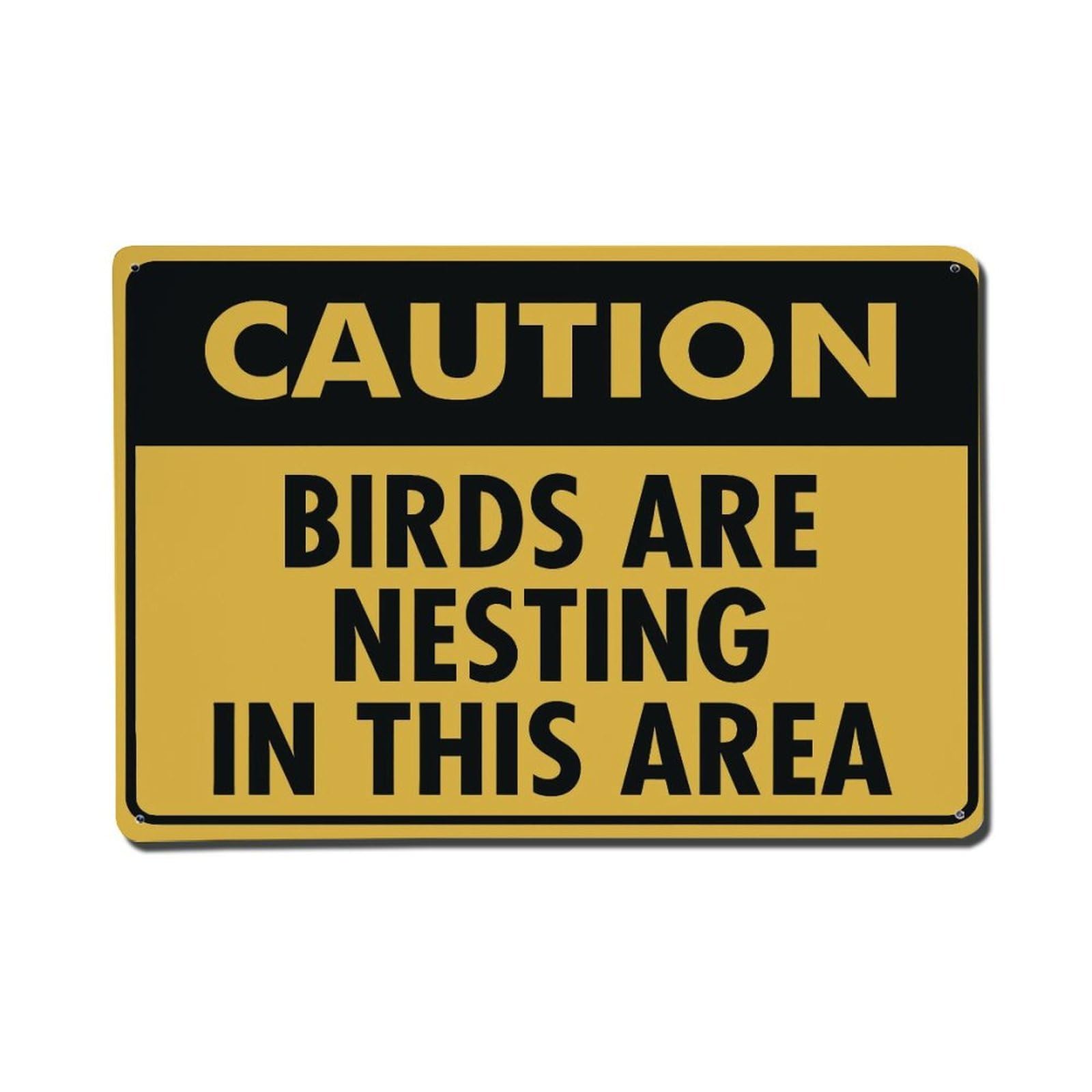 Caution Birds Nesting In Area Warning Sign Vintage Aluminium Metal Sign, Retro Wall Decor for Home, Bar, Garage & Farmhouse 20x30cm