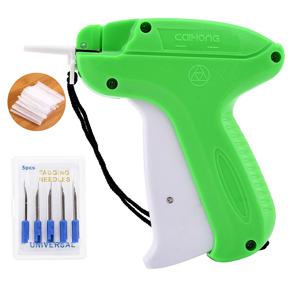 Tag Attaching Tagging Gun Clothing Price Lable Brand Dress Socks Hats Fashion Trade Shops Home Tag Gun + 5 Needles + 1000pcs Standard Attachments Fasteners Barbs (Green)
