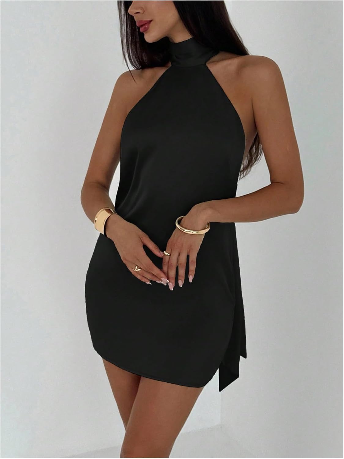 OYOANGLE Women's Sleeveless Tie Backless Halter Short Dress Party Bodycon Pencil Going Out Dresses - Image 3