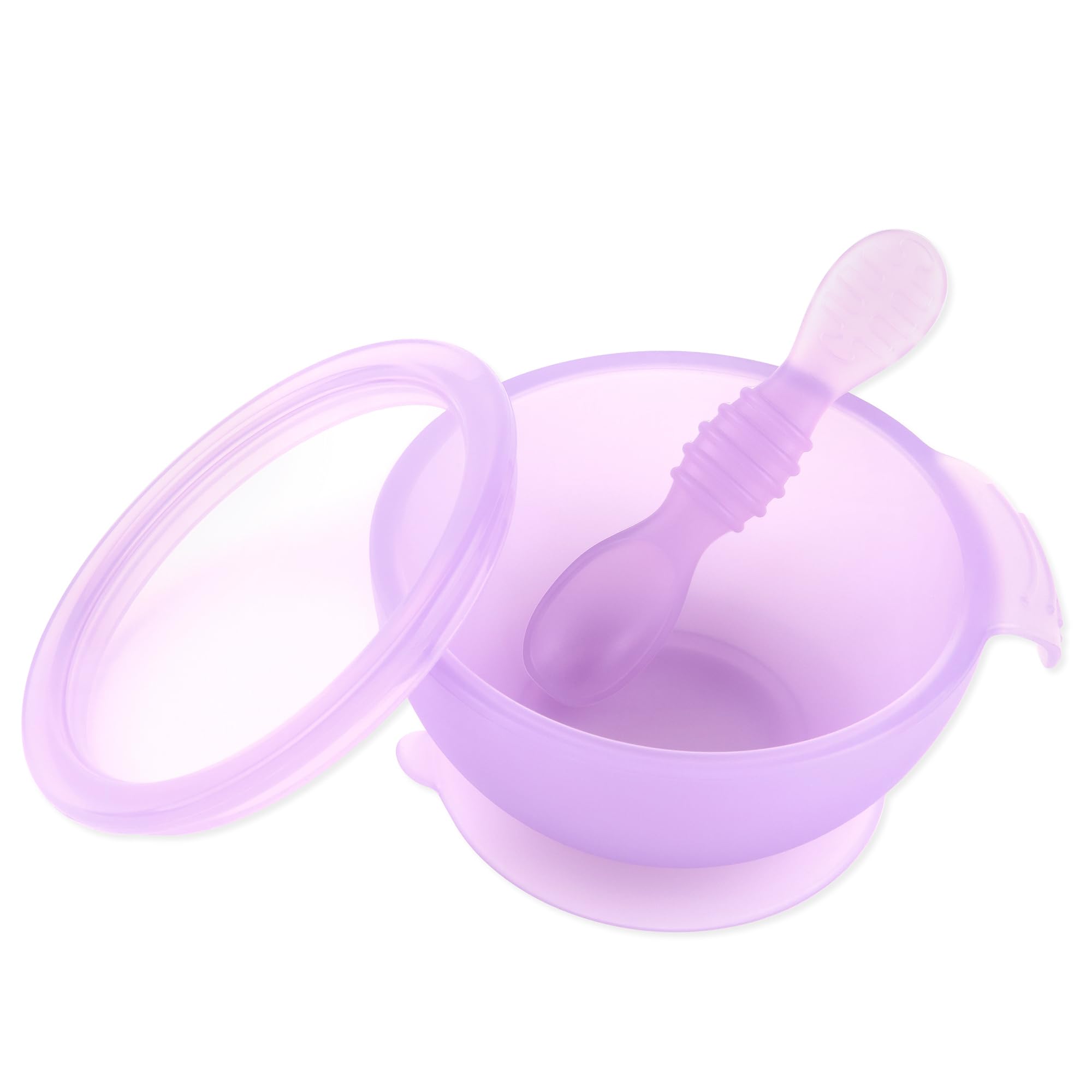 Bumkins Purple Jelly Suction Silicone Baby Feeding Set, Bowl, Lid, Spoon, Bpa-Free,