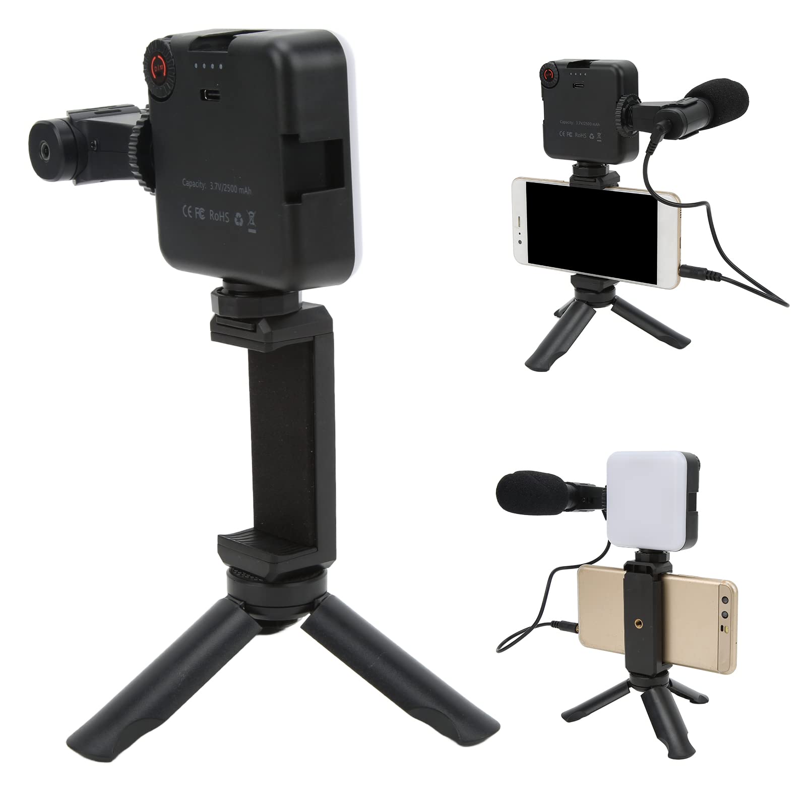 Kit Profesional de Estudio Vlog para Teléfono Inteligente con Micrófono de Luz de Relleno para Trípode para Sesión de Cámara, Equipo de Vlogging Portátil para Creadores de Contenido