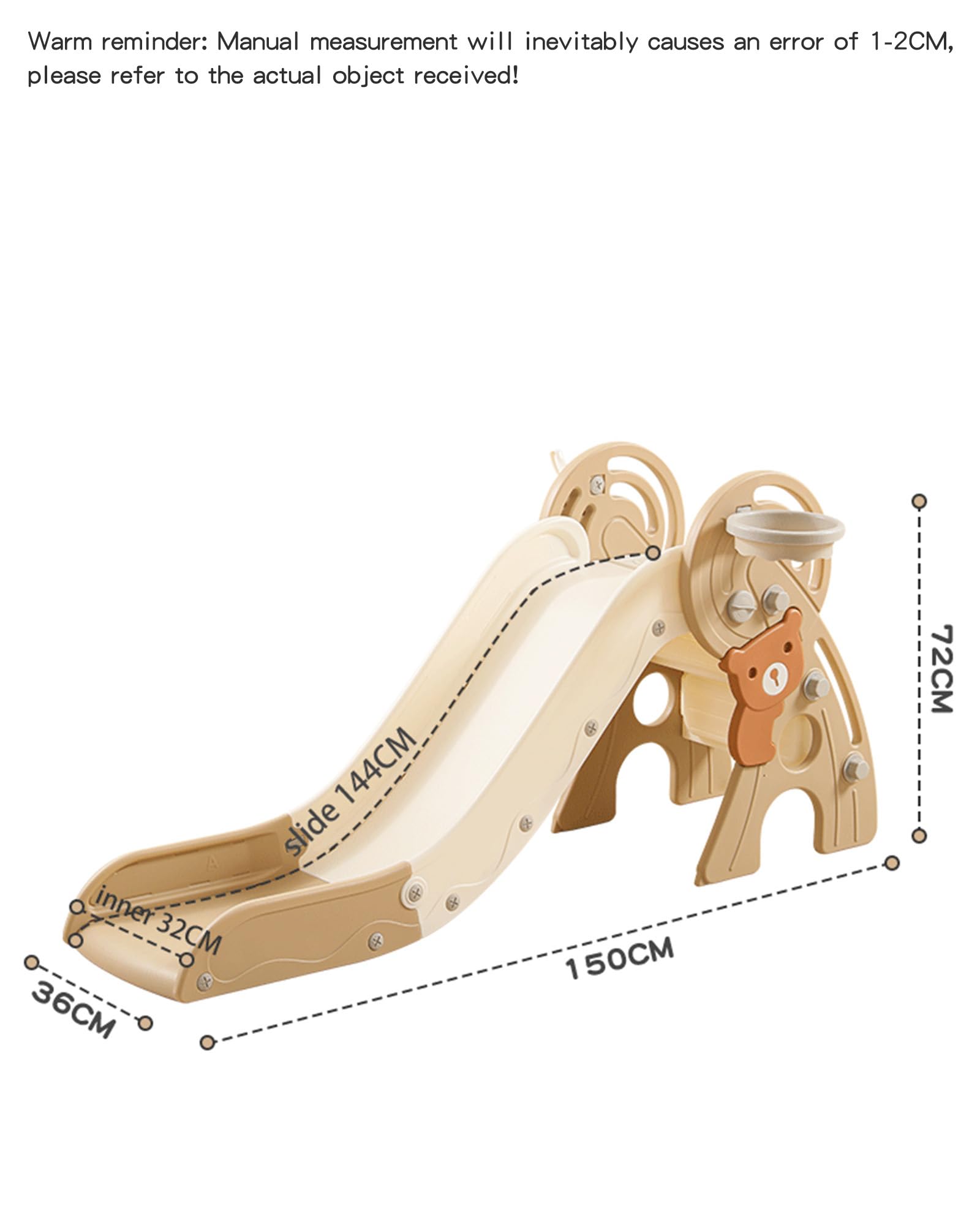 4 in 1 Toddler Slide,Freestanding Kid Slides,Baby Plastic Foldable Slides with Basketball Hoop and Ball,Indoor and Outdoor Toddler Playground Slide (Brown)