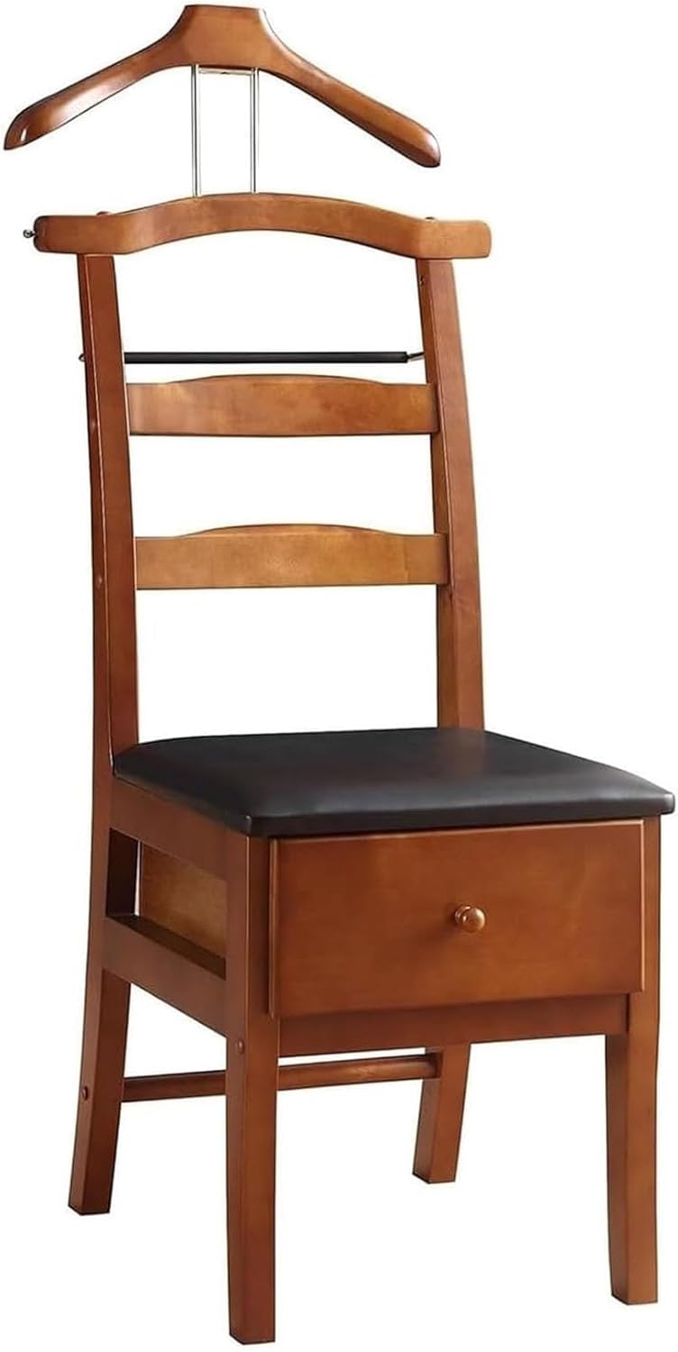 Brown Valet Stand with Drawer & Office Chair Hanger, Men’s Organizer for Clothes, Watches, Keys & Accessories