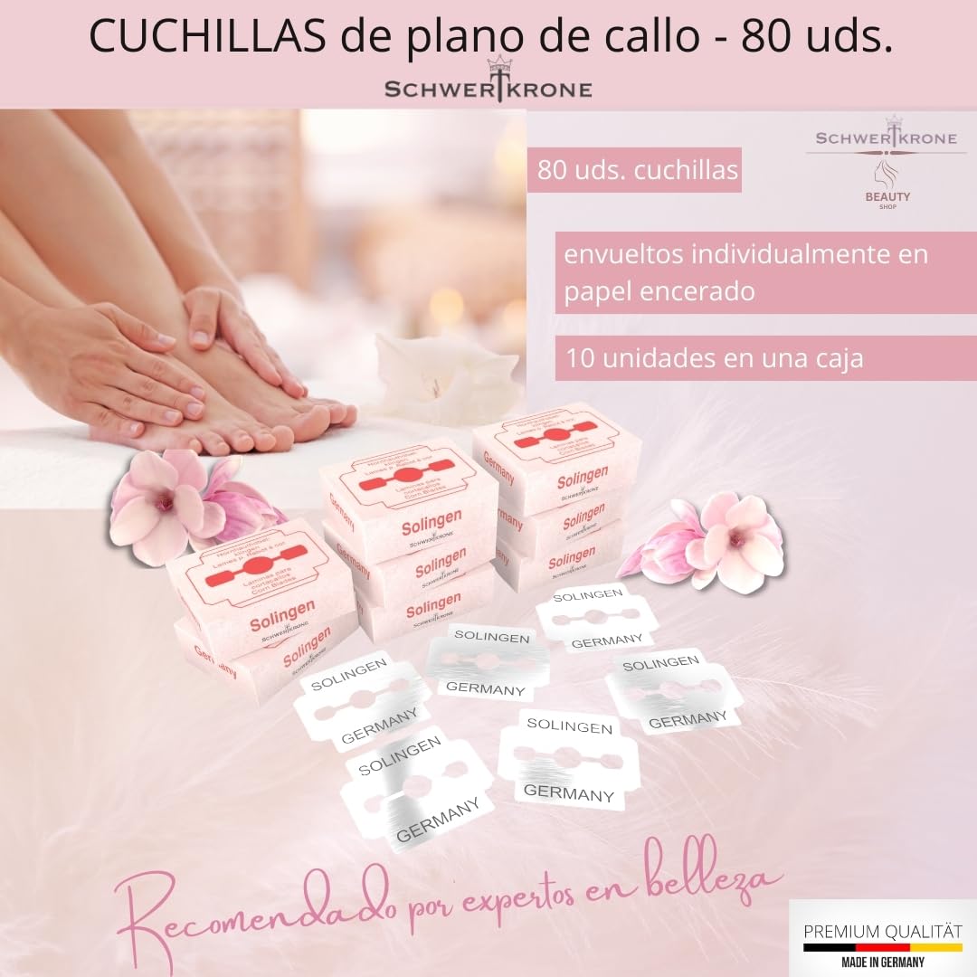 Schwertkrone Cuchillas de cepillo para callos 80 piezas hojas profesionales para callos, hojas para cortacallos, rascador de pies, cuchillas de acero inoxidable pedicura