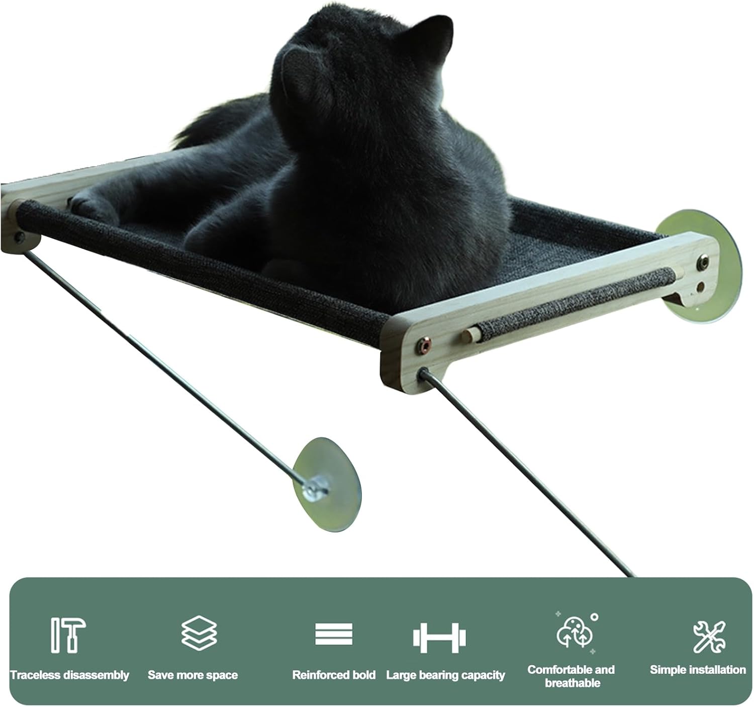 review Sunlight Resistant Cat Bed Foldable Hammock with Detachable Suction Cup Durable Secure Resting Spot for Cats Stainless Steel Frame Wind Easy to Fold Dark Gray