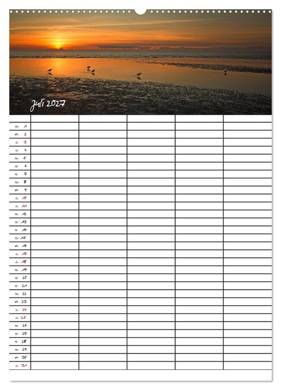 CALVENDO - St. Peter Ording Familienplaner (hochwertiger Premium Wandkalender 2027 DIN A2 hoch), Kunstdruck in Hochglanz: 12 zauberhafte Fotografien von St. Peter Ording begleiten Sie durchs Jahr.