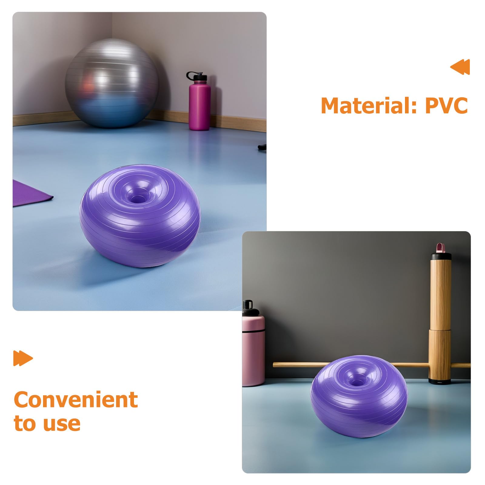 Pelota de Yoga con Forma de Dona Hinchable Morada, Antiexplosión, PVC Grueso, con Bomba de Aire, Pelota de Fitness Antideslizante para Pilates y Ejercicio en Casa