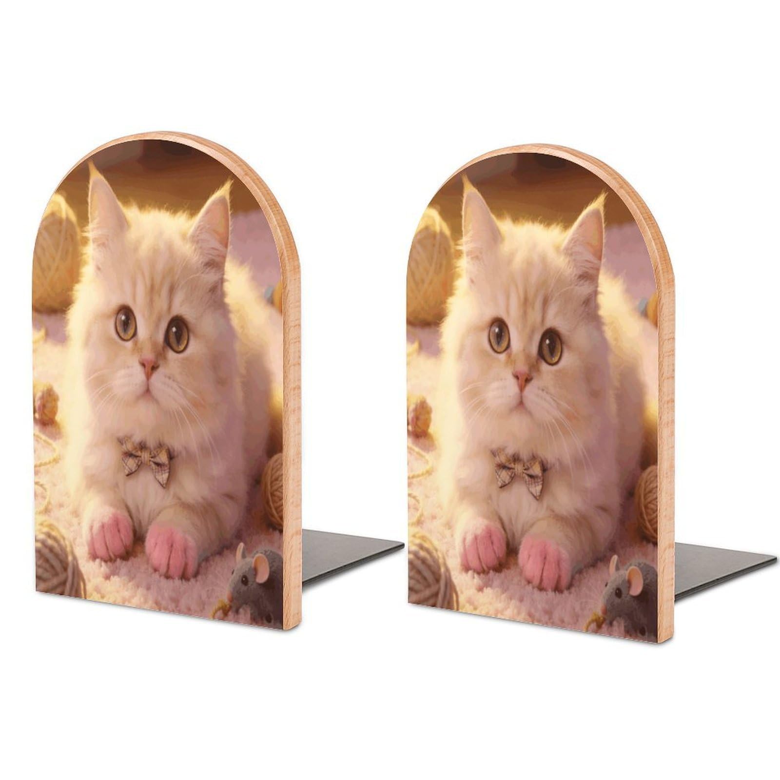Sujetalibros de madera artesanal para decorar salones con estantes ordenados Fluffy Paws