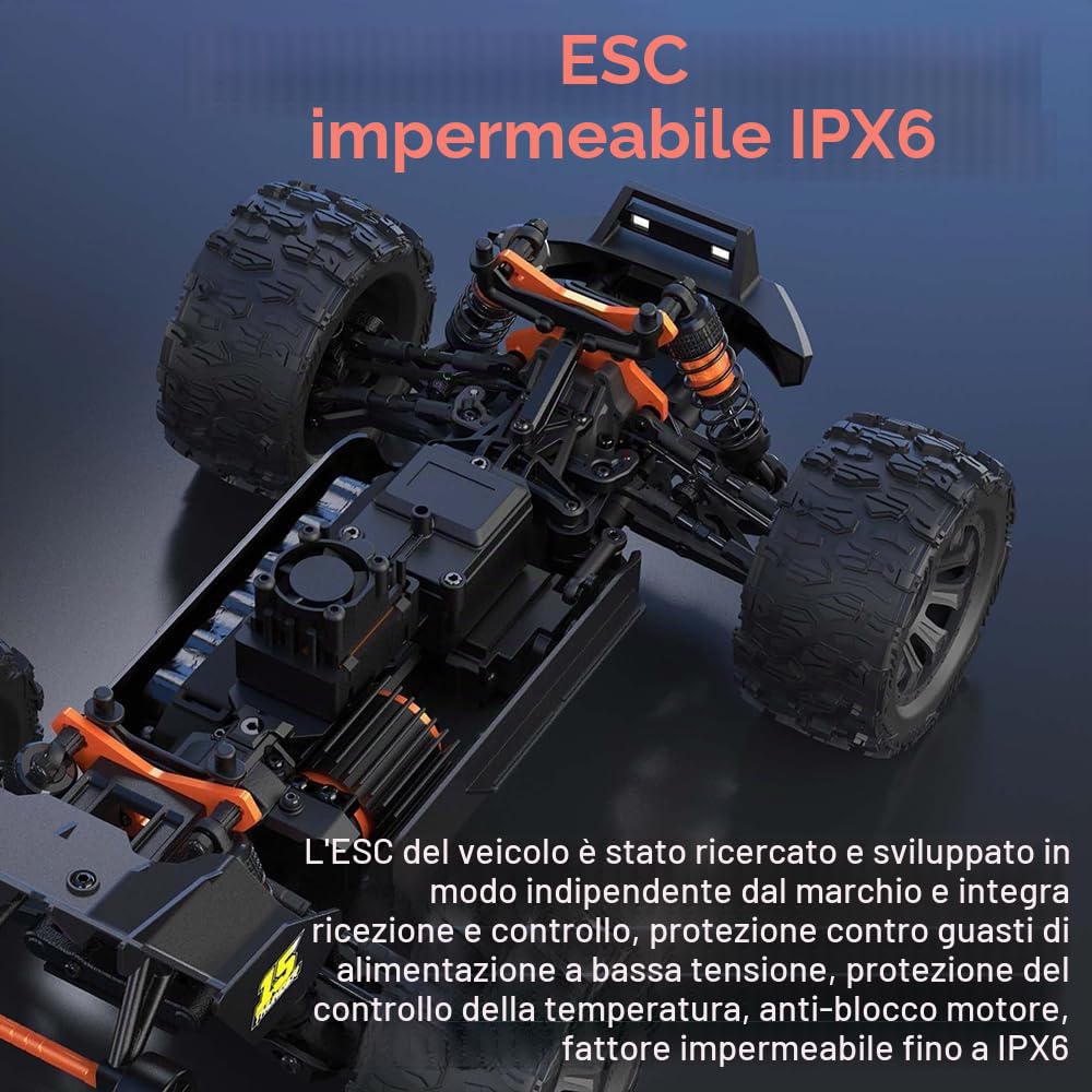 X-Verse MT14R - Auto telecomandata, 4 WD, 100 km/h, scala 1:14, impermeabile, con motore brushless 3S, 2,4 GHz, fuoristrada fuoristrada RC Truck Truggy per adulti (3 batterie, rosso)