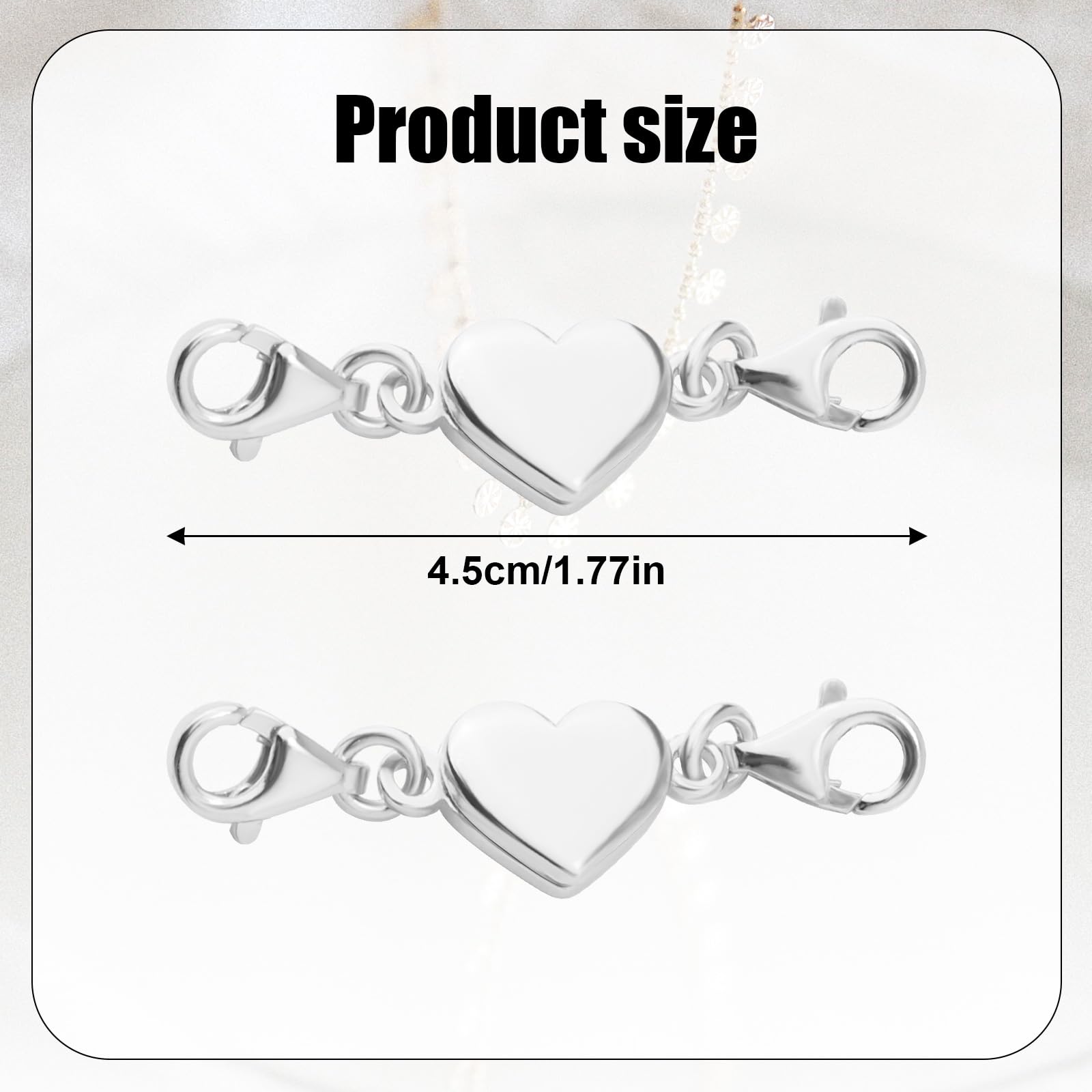 2pcs Heart Shaped Magnetic Clasps, Silver Double Jewelry Lobster Clasp Alloy Necklace Closures Bracelet Chain Extender for Jewelry Making DIY Accessories