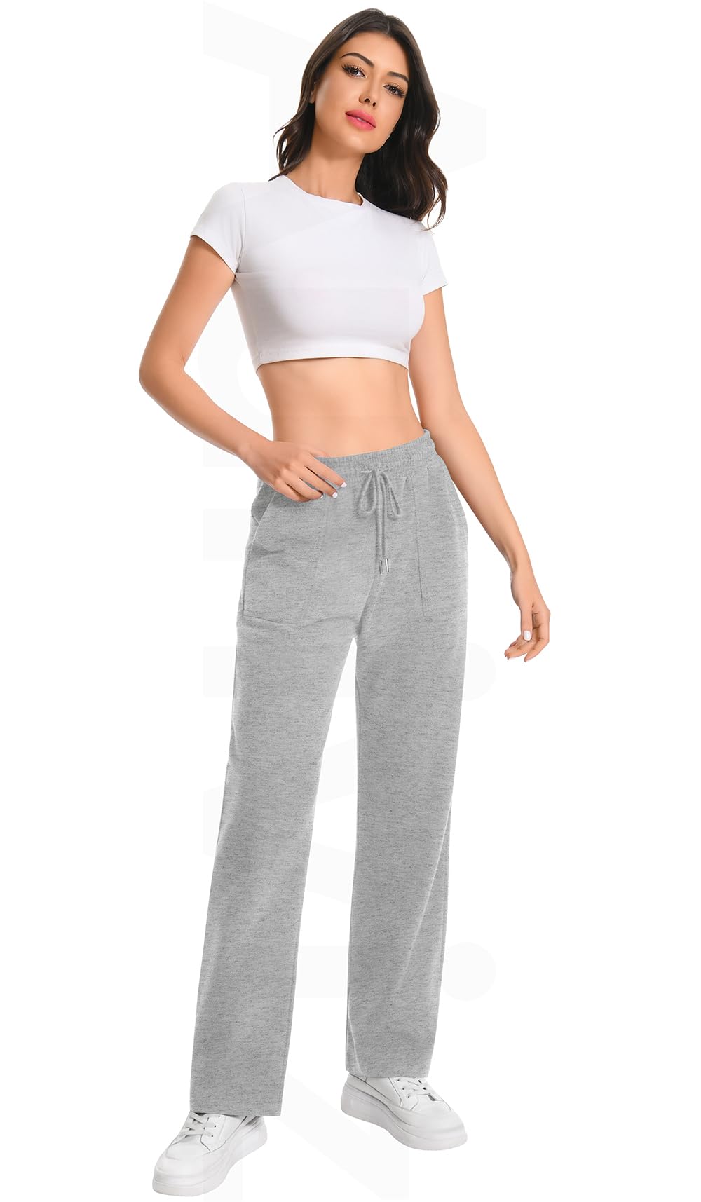 Stretch Womens Sweat Pants Dressy Casual Cotton Women' s Sweatpants Pockets Christmas Yoga Lounge Pajama Pants for Women Athletic Slacks Workout Straight Leg Trousers Joggers Light Grey S