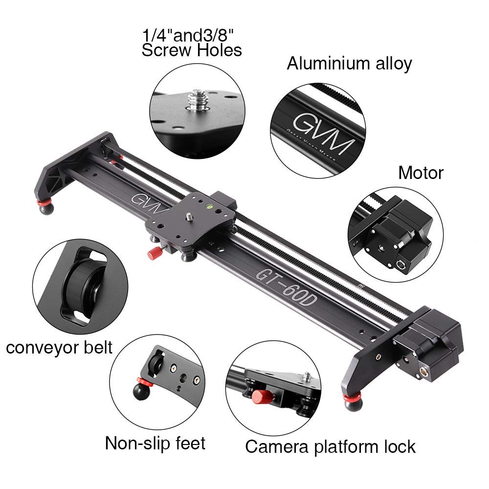 GVM - Slider per fotocamera da 60 cm, motorizzato, in lega di alluminio, per fotocamera DSLR, fotografia, video e produzione di film