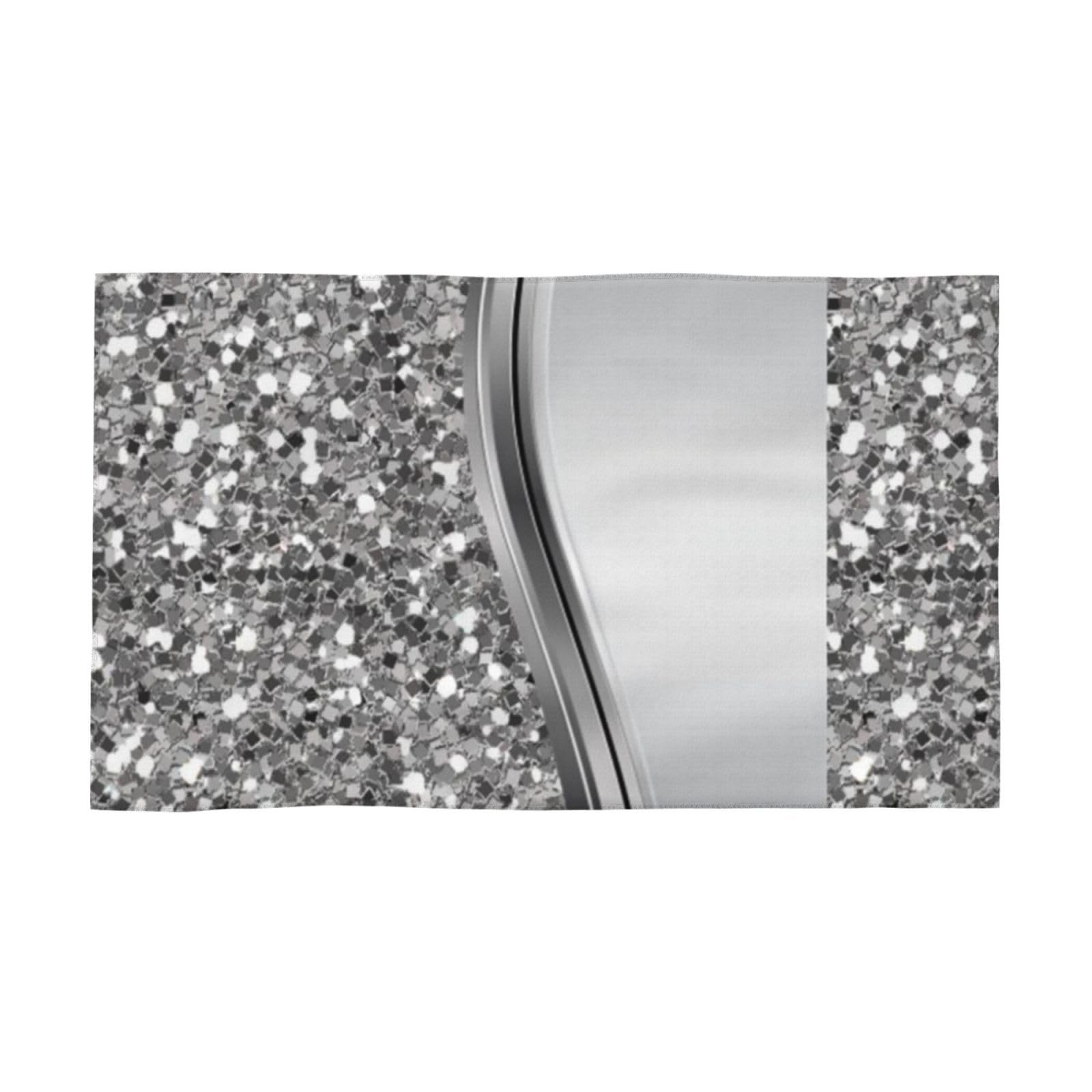 Butxet Men's As Picture Towel,Hand Towel,Face Wash Cloth Soft Bath Hand Towels For Hotel Gym 27.5 X 16 In,Silver Faux Glitter Glam Bling