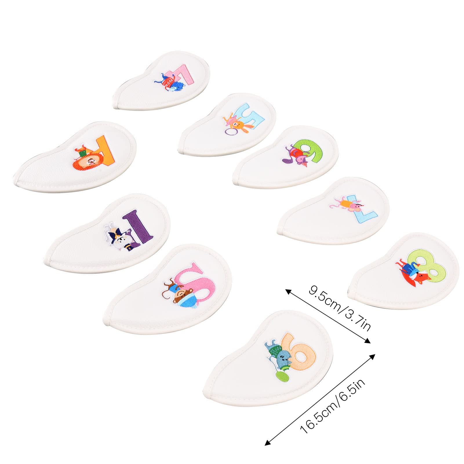 Weiß 9-teiliges Set mit Cartoon-Tier-Stickerei Golf-Eisenschläger-Abdeckungs-Set, hochwertiges PU-Leder, wasserdicht, schützende Schlägerabdeckungen für Golfer